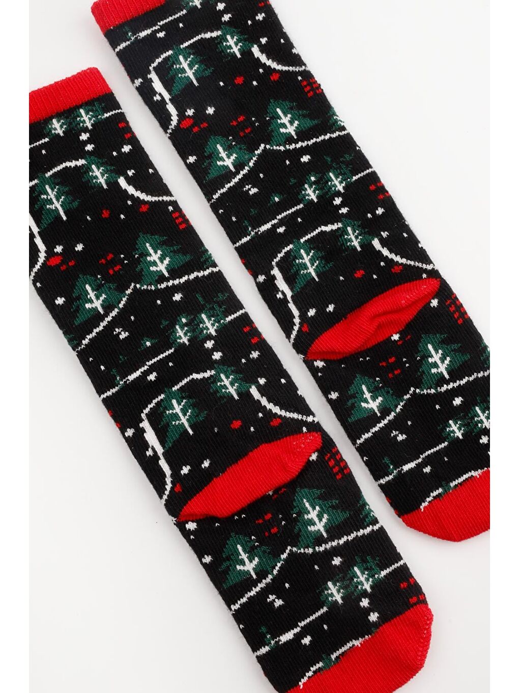 Siyah Çam Ağacı Desenli Kız Çocuk Çorap-1