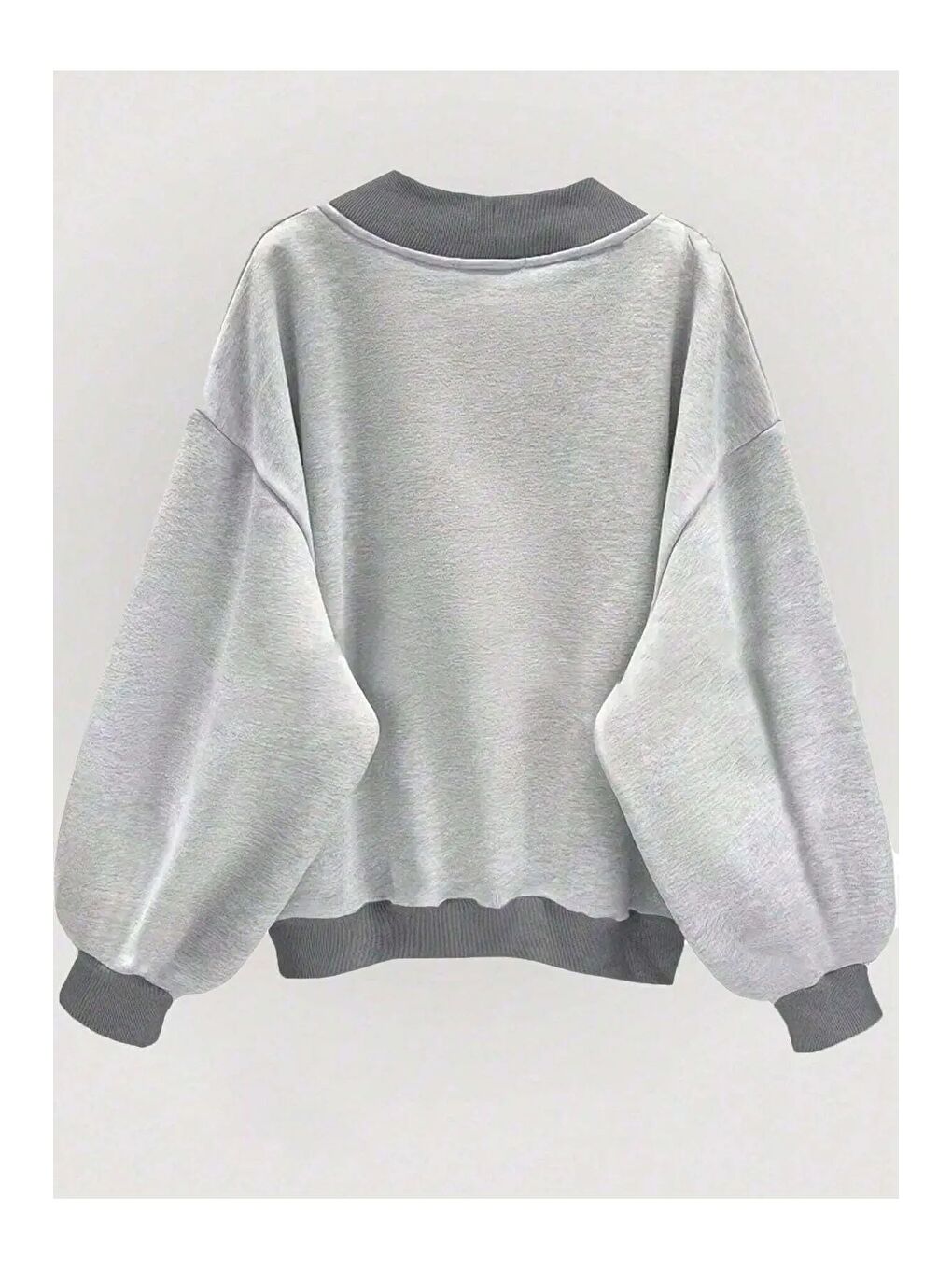 Trendseninle Kadın LightGri Comfort In Paris Baskılı V Yaka Oversize Sweatshirt - 1