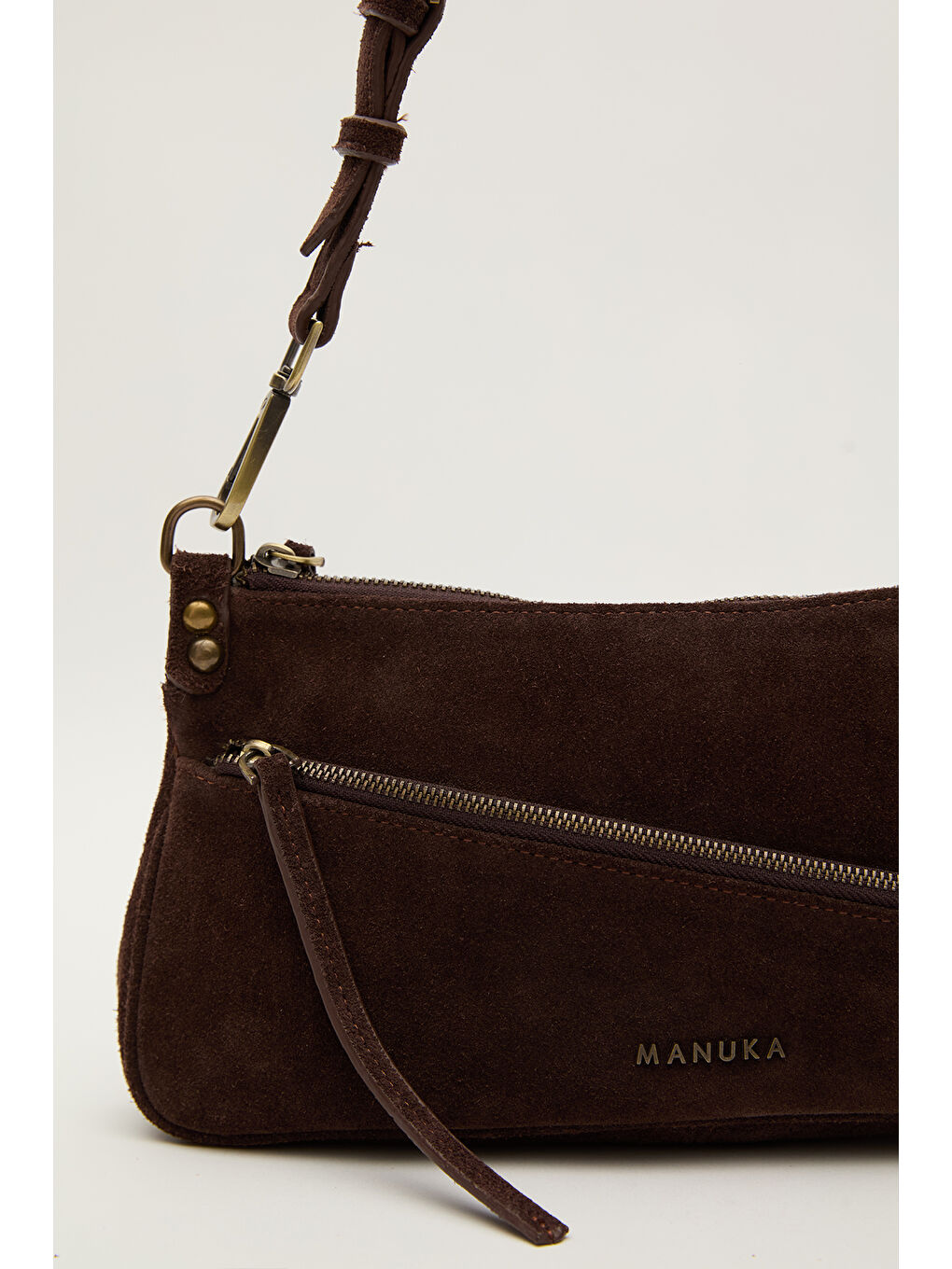 Kahverengi Mari Süet Baget Çanta Acı Kahve-5