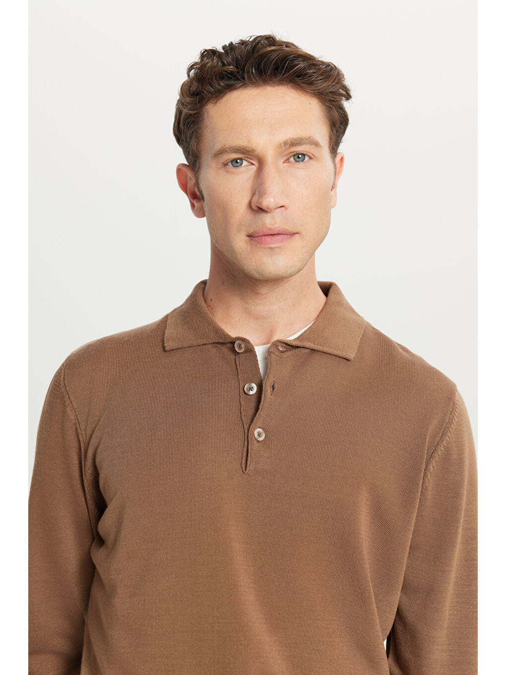 Bej Erkek Vizon Tüylenme Yapmayan Anti Pilling Kumaş Standart Fit Polo Yaka Triko-3