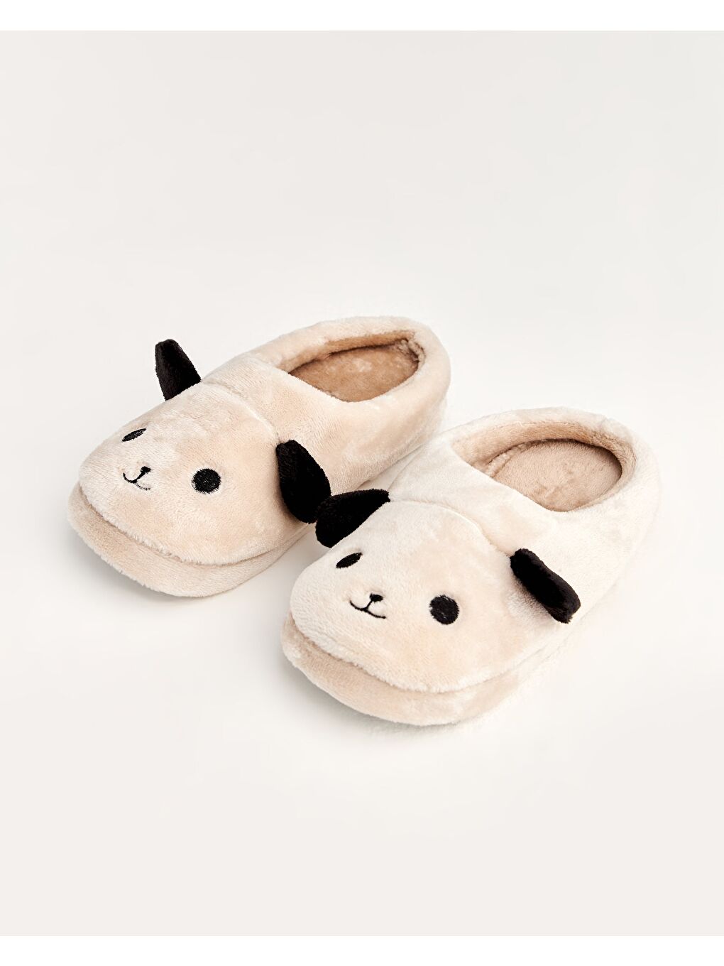 Ekru KÖPÜ - Köpek Figürlü Krem Kadın Ev Terliği