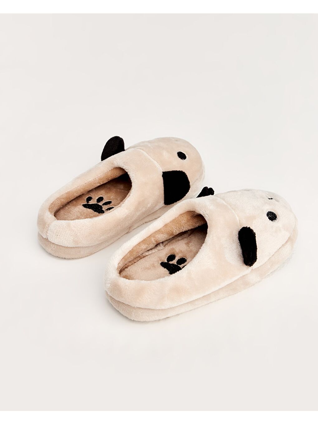 Ekru KÖPÜ - Köpek Figürlü Krem Kadın Ev Terliği-2