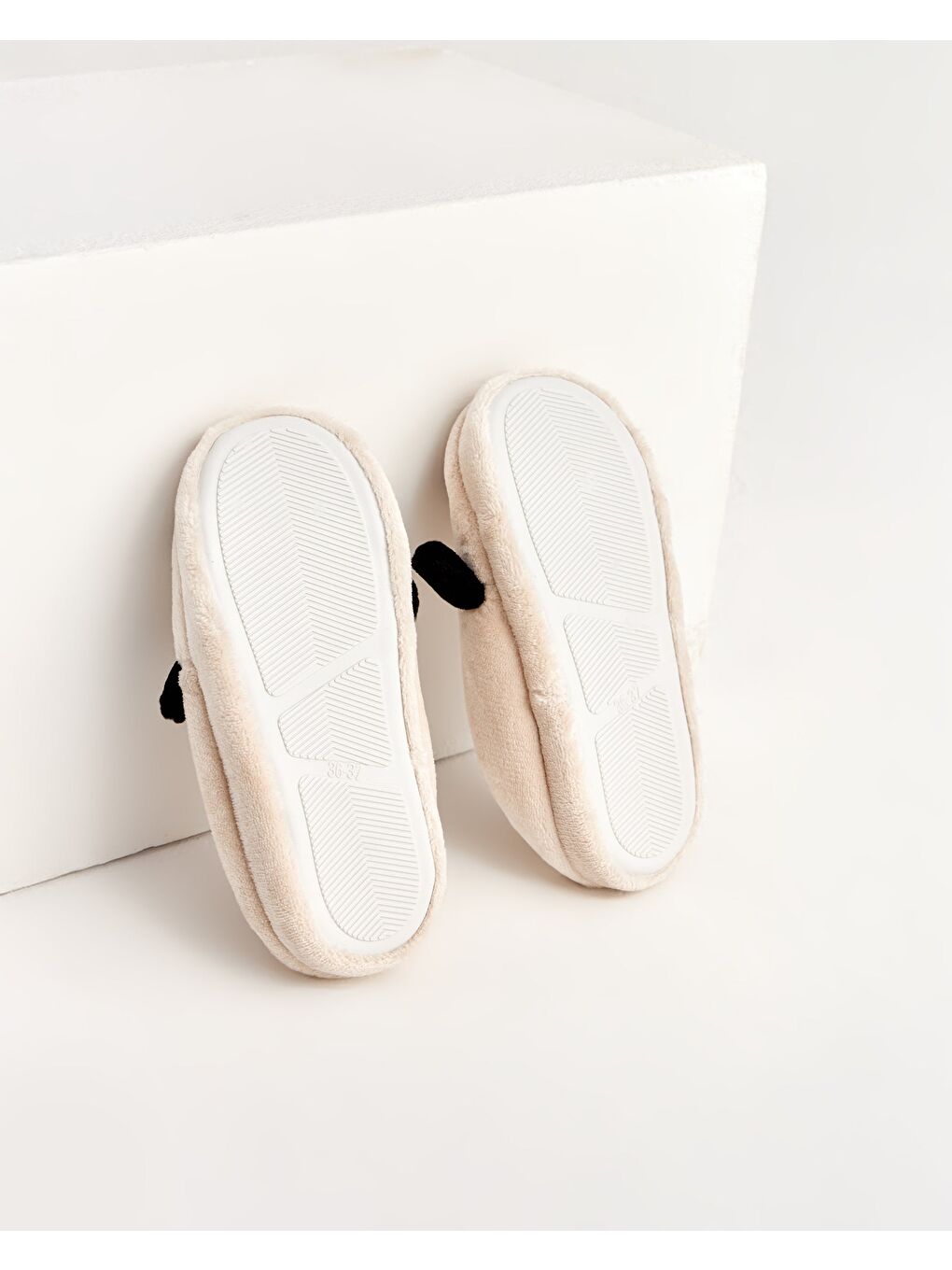 Ekru KÖPÜ - Köpek Figürlü Krem Kadın Ev Terliği-3