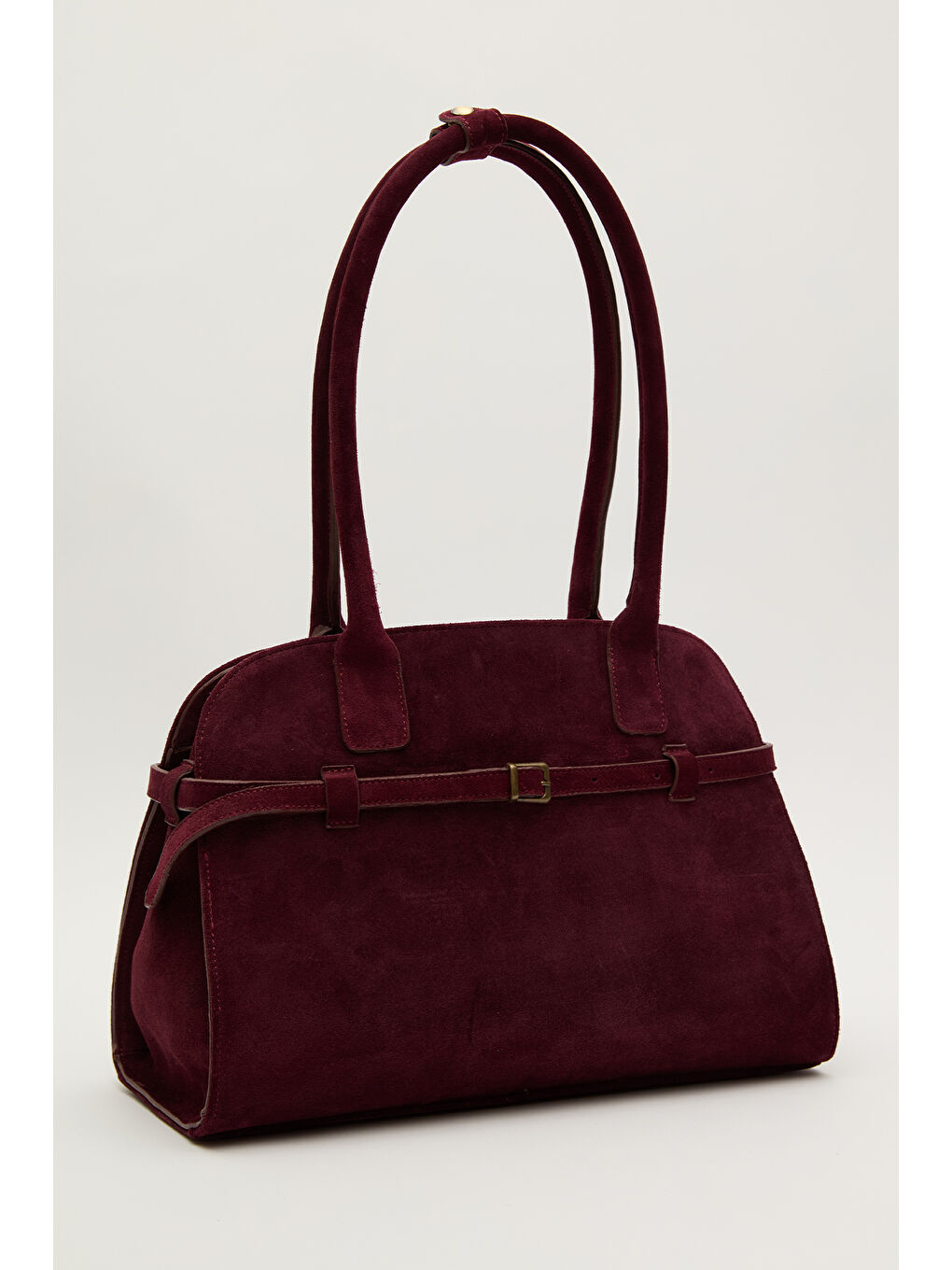 Süet Kemerli Çanta Bordo-4