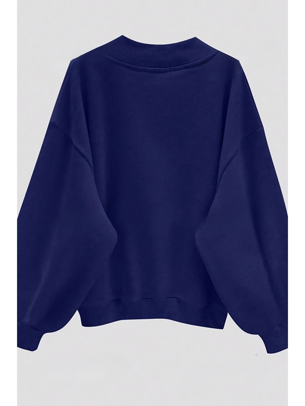 Trendseninle Kadın Lacivert Düz V Yaka Oversize Sweatshirt - 1