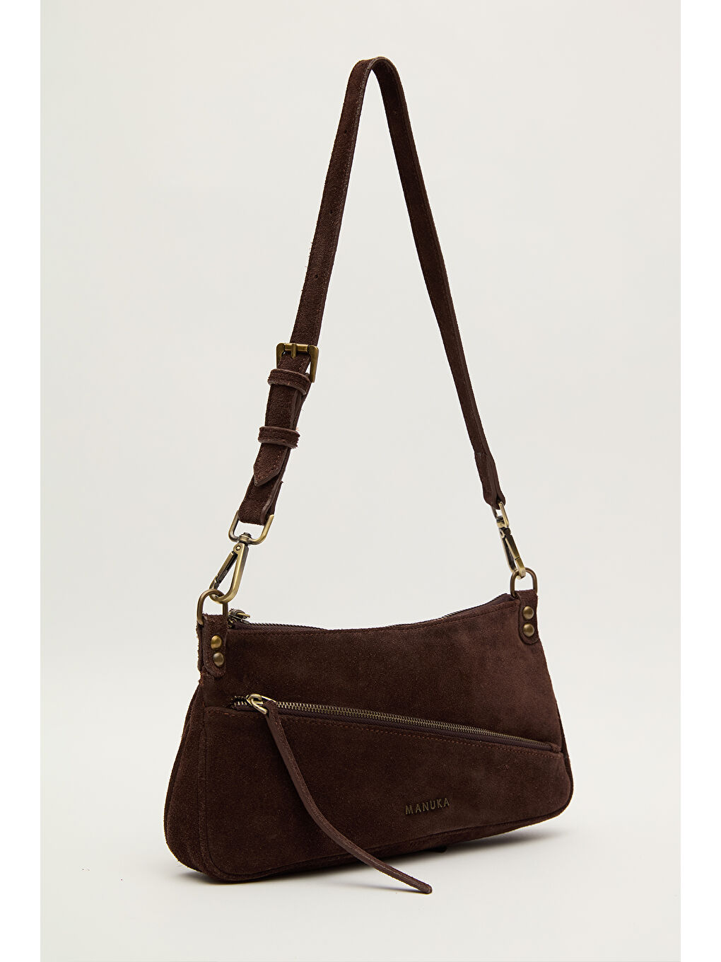 Kahverengi Mari Süet Baget Çanta Acı Kahve-6