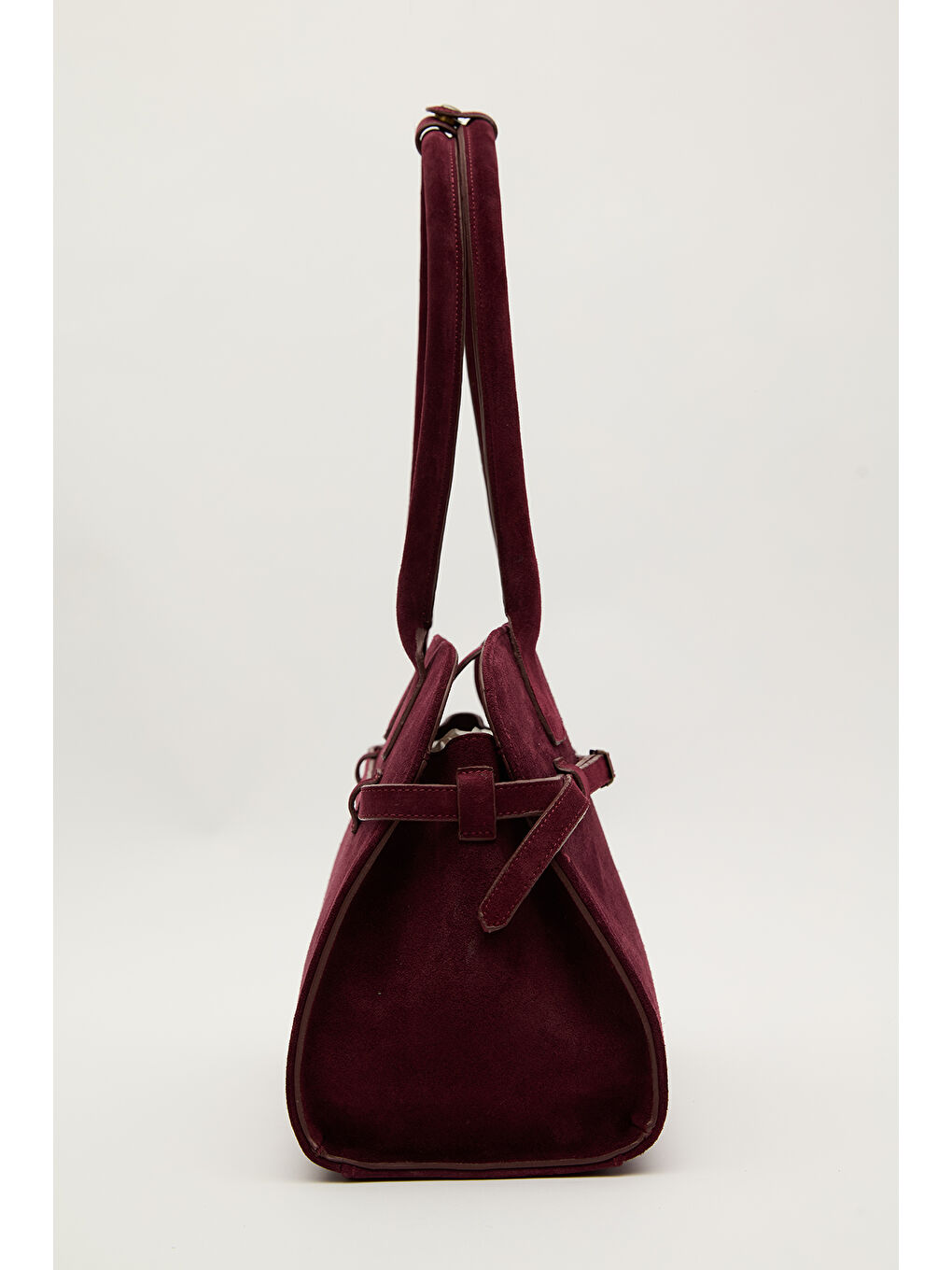 Süet Kemerli Çanta Bordo-5