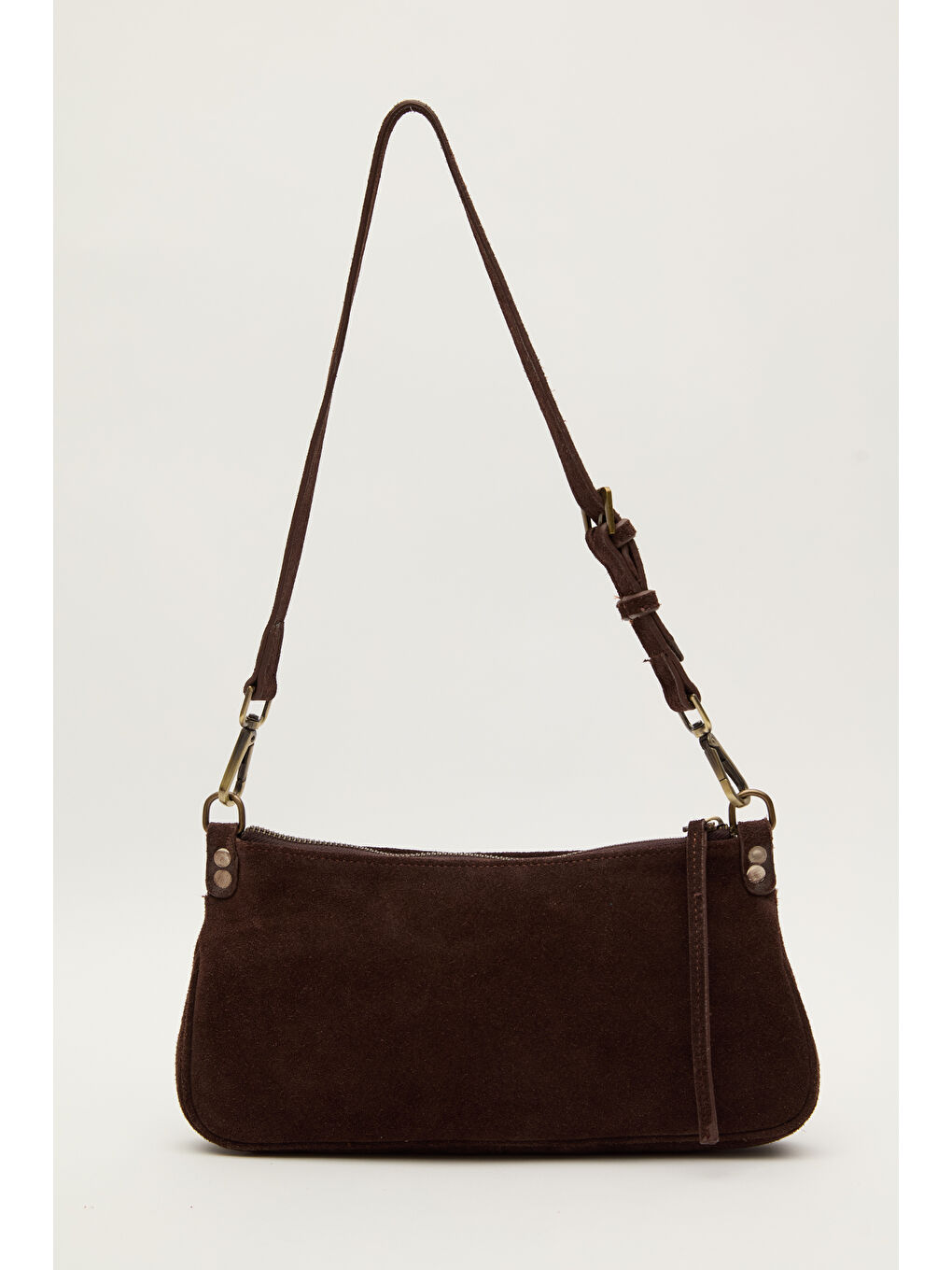 Kahverengi Mari Süet Baget Çanta Acı Kahve-7