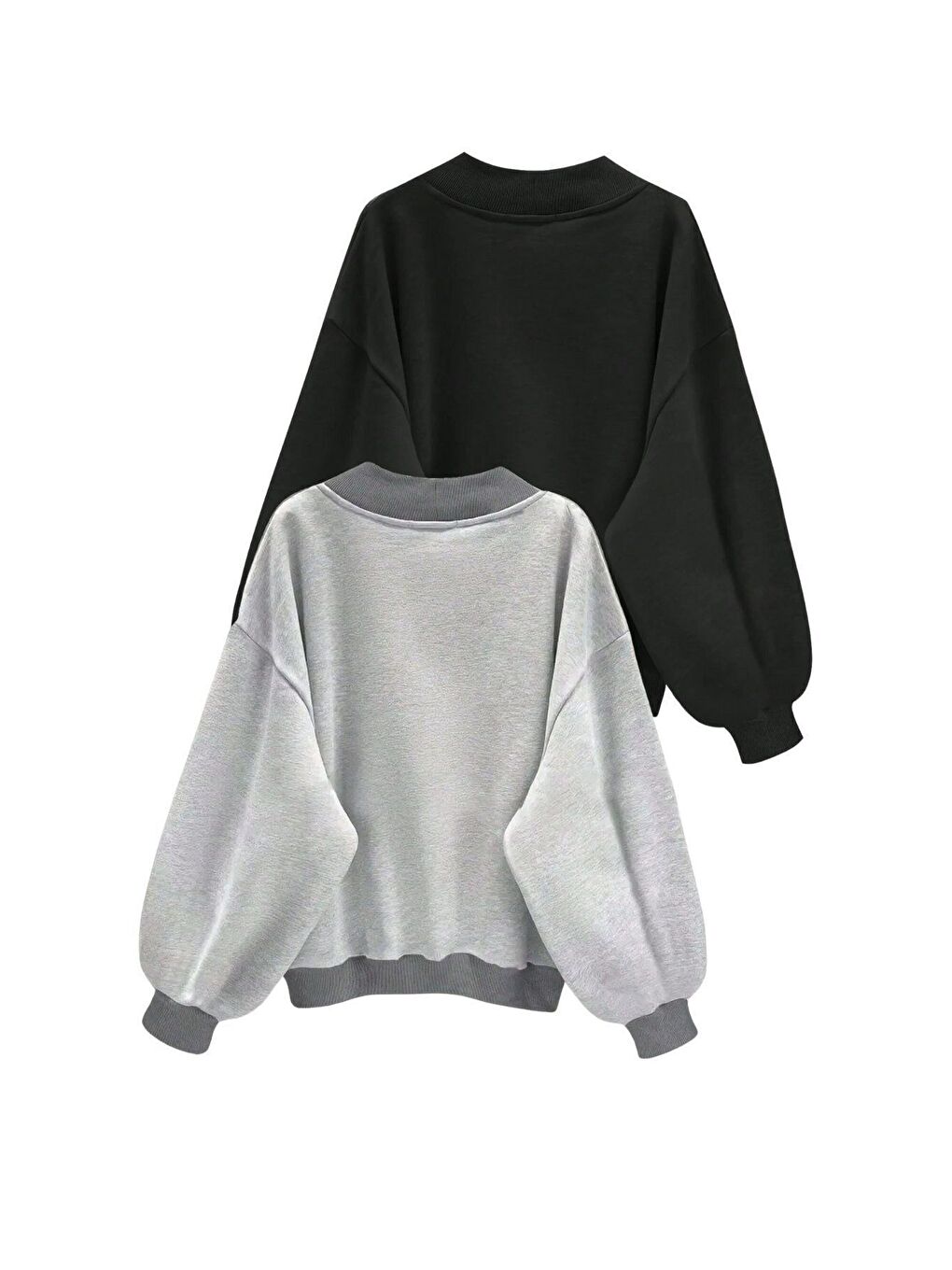 Gri Kadın Lightgri siyah 2 li Comfort In Paris Baskılı V Yaka Oversize Sweatshirt-1