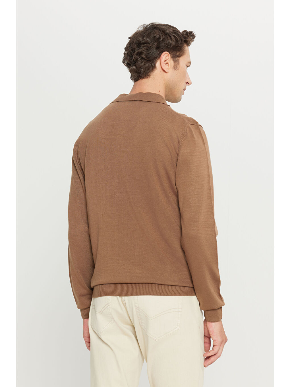 Bej Erkek Vizon Tüylenme Yapmayan Anti Pilling Kumaş Standart Fit Polo Yaka Triko-4