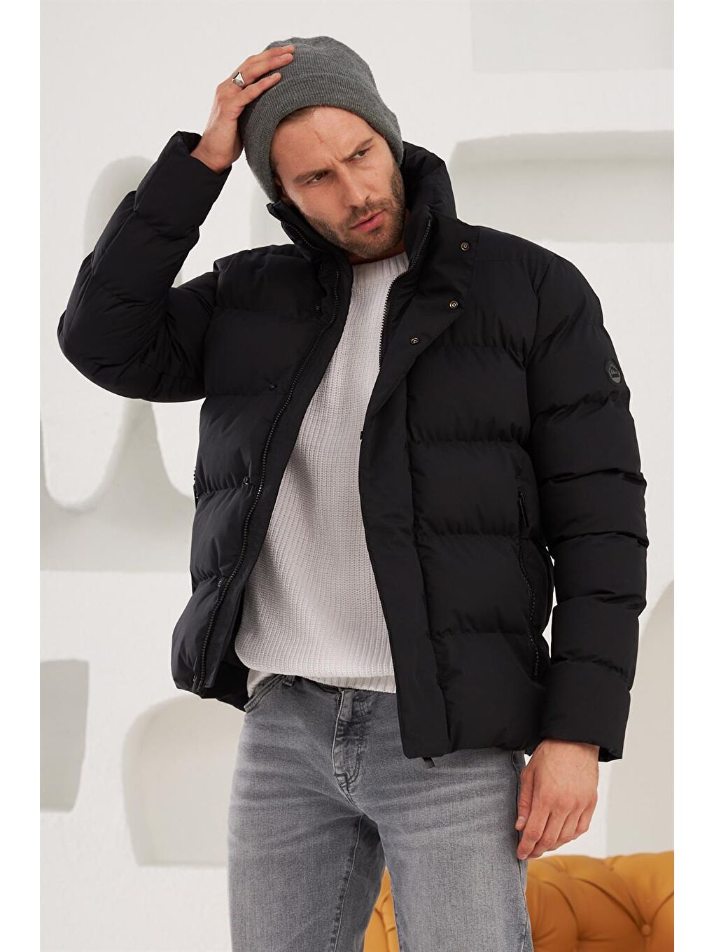Danger Erkek Dik Yaka Yağmur Ve Rüzgar Geçirmez Puffer Mont Siyah