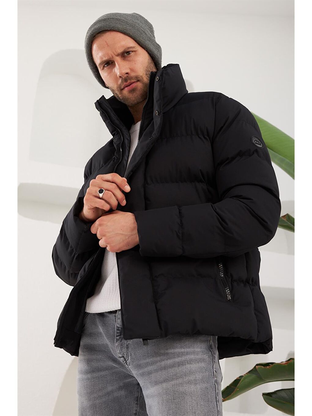 Danger Erkek Dik Yaka Yağmur Ve Rüzgar Geçirmez Puffer Mont Siyah - 2