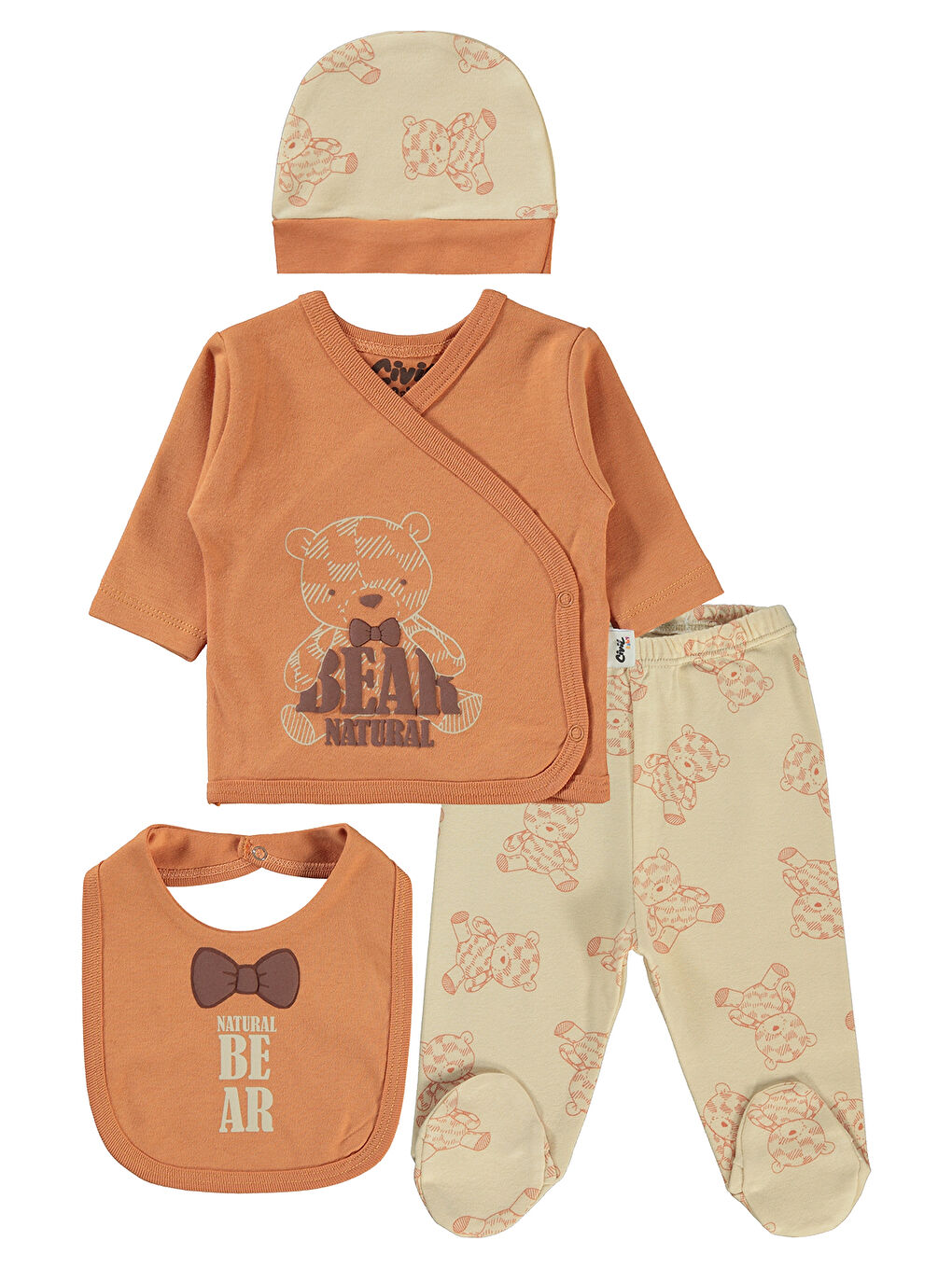 Kahverengi Baby Erkek Bebek 4'lü Zıbın Takımları Tarçın