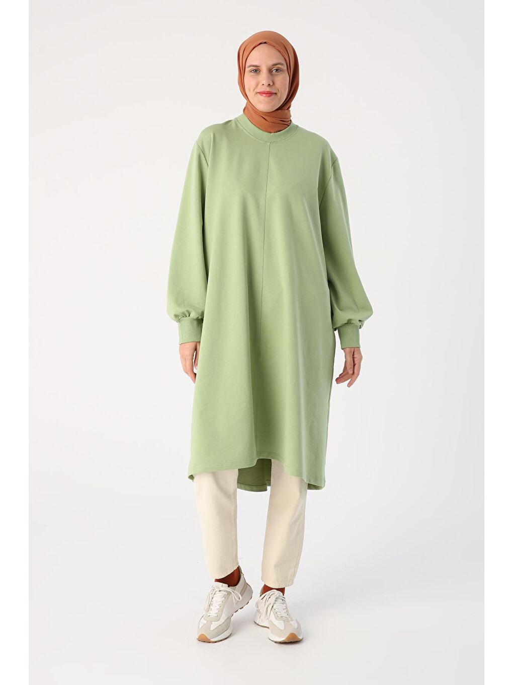 Açık Yeşil Büyük Beden Yakası Ve Manşetleri Ribanalı Tunik-1