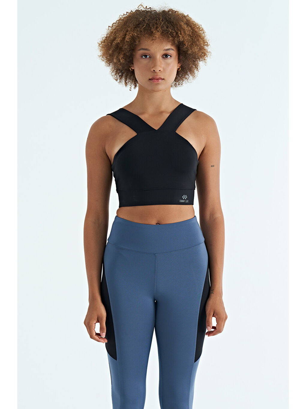 Siyah Logo Baskılı Dar Kalıp Dalgıç Kumaş Kadın Büstiyer - 97259