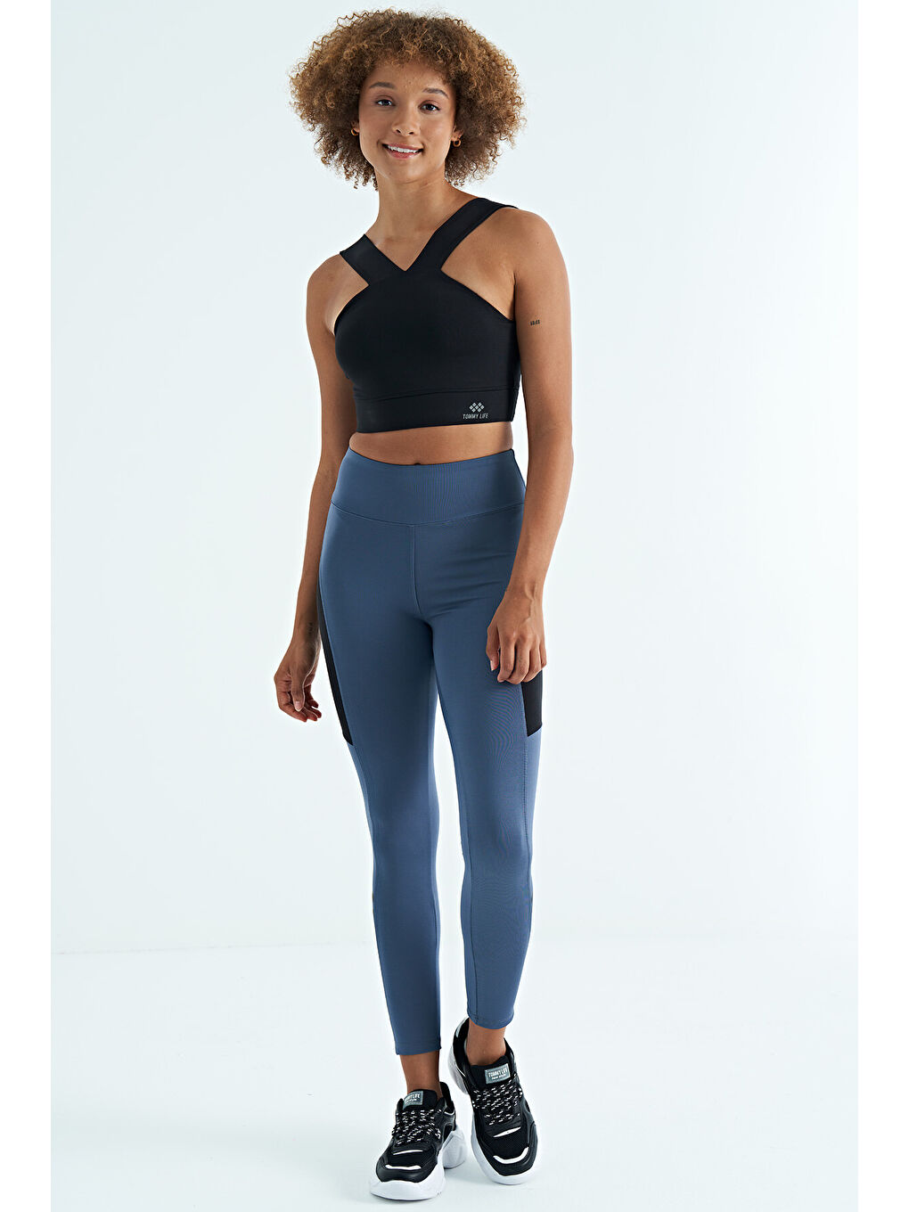 Siyah Logo Baskılı Dar Kalıp Dalgıç Kumaş Kadın Büstiyer - 97259-3