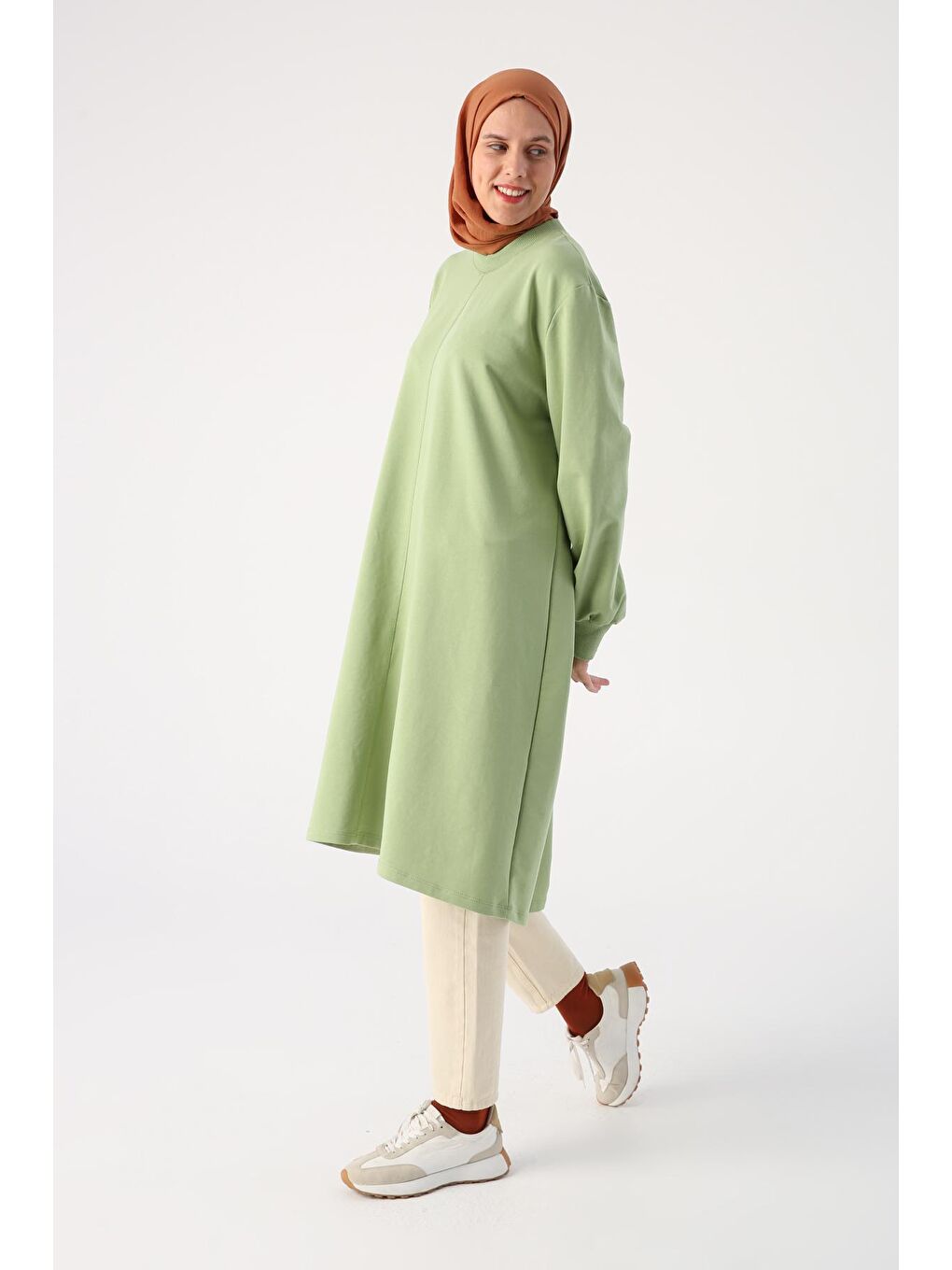 Açık Yeşil Büyük Beden Yakası Ve Manşetleri Ribanalı Tunik-3