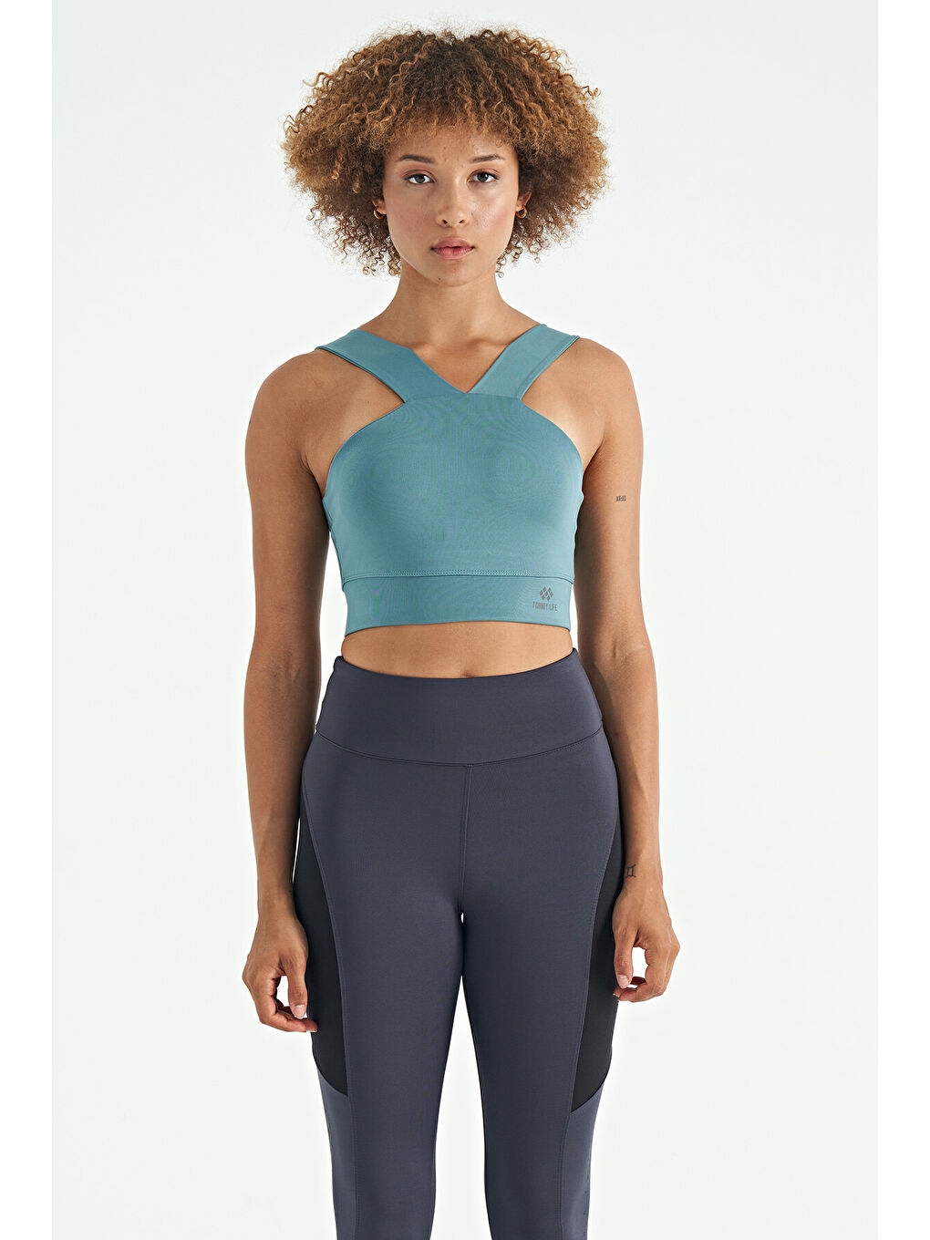 Mint Yeşili Logo Baskılı Dar Kalıp Dalgıç Kumaş Kadın Büstiyer - 97259