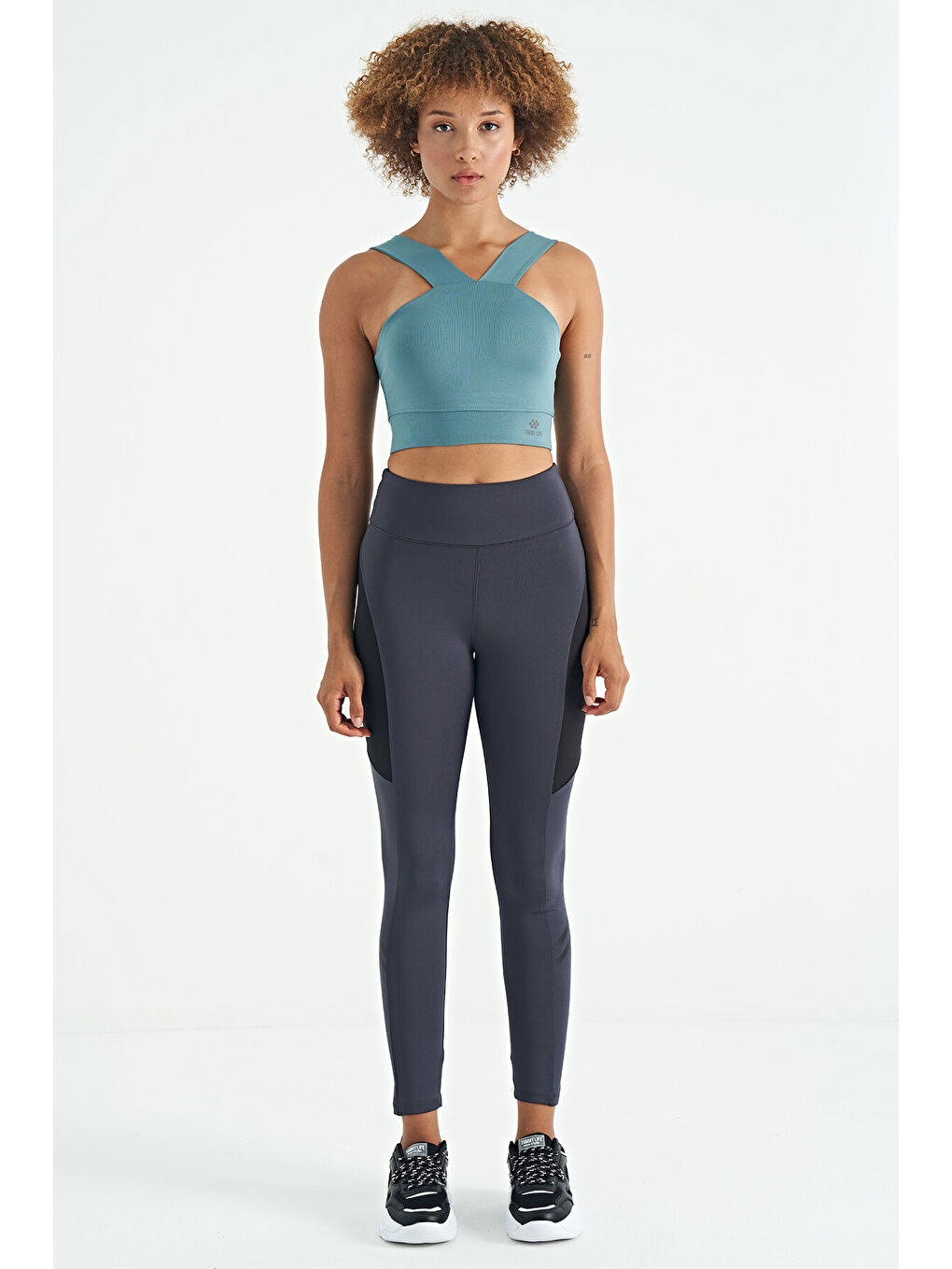 Mint Yeşili Logo Baskılı Dar Kalıp Dalgıç Kumaş Kadın Büstiyer - 97259-1