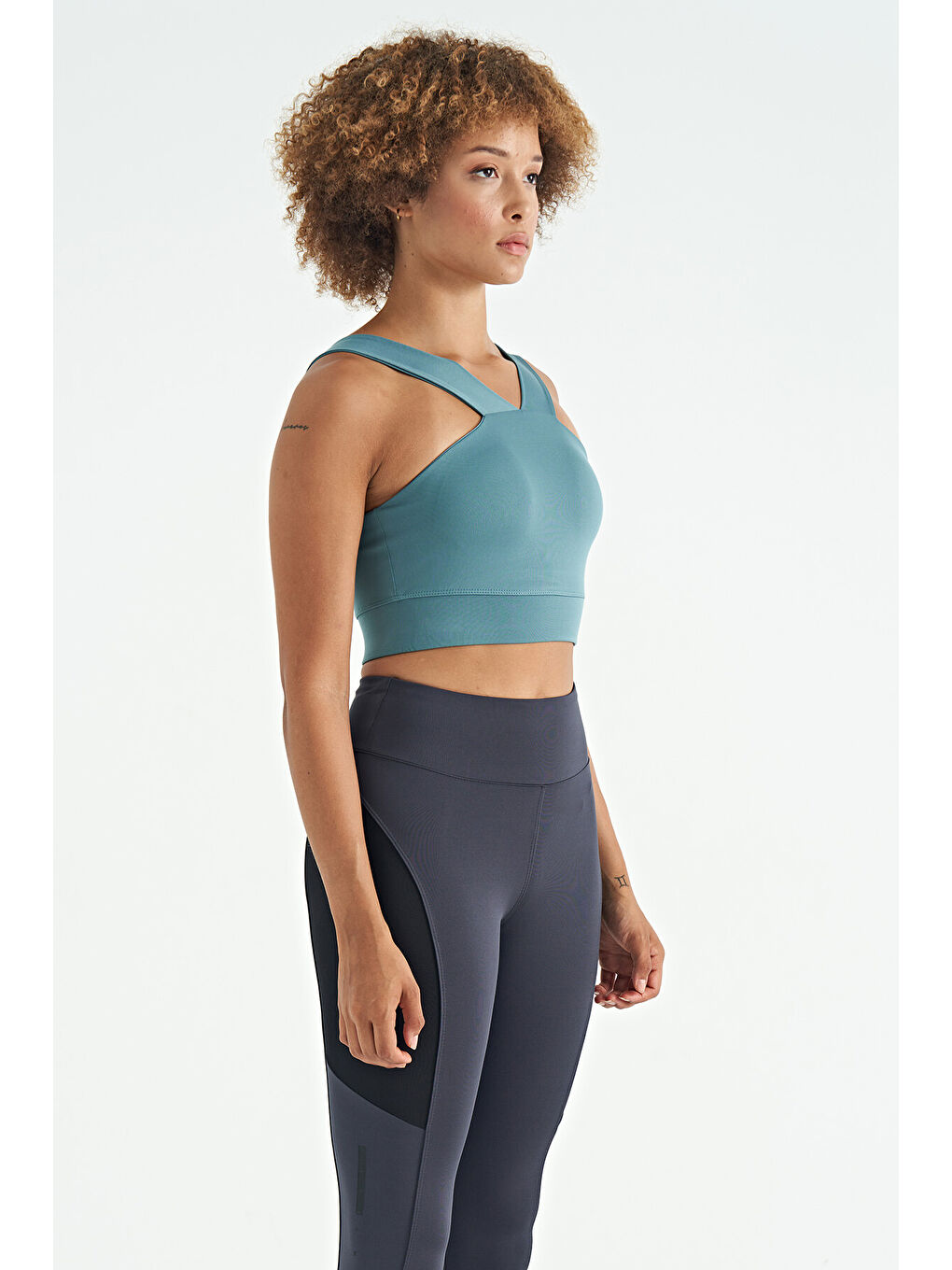 Mint Yeşili Logo Baskılı Dar Kalıp Dalgıç Kumaş Kadın Büstiyer - 97259-2