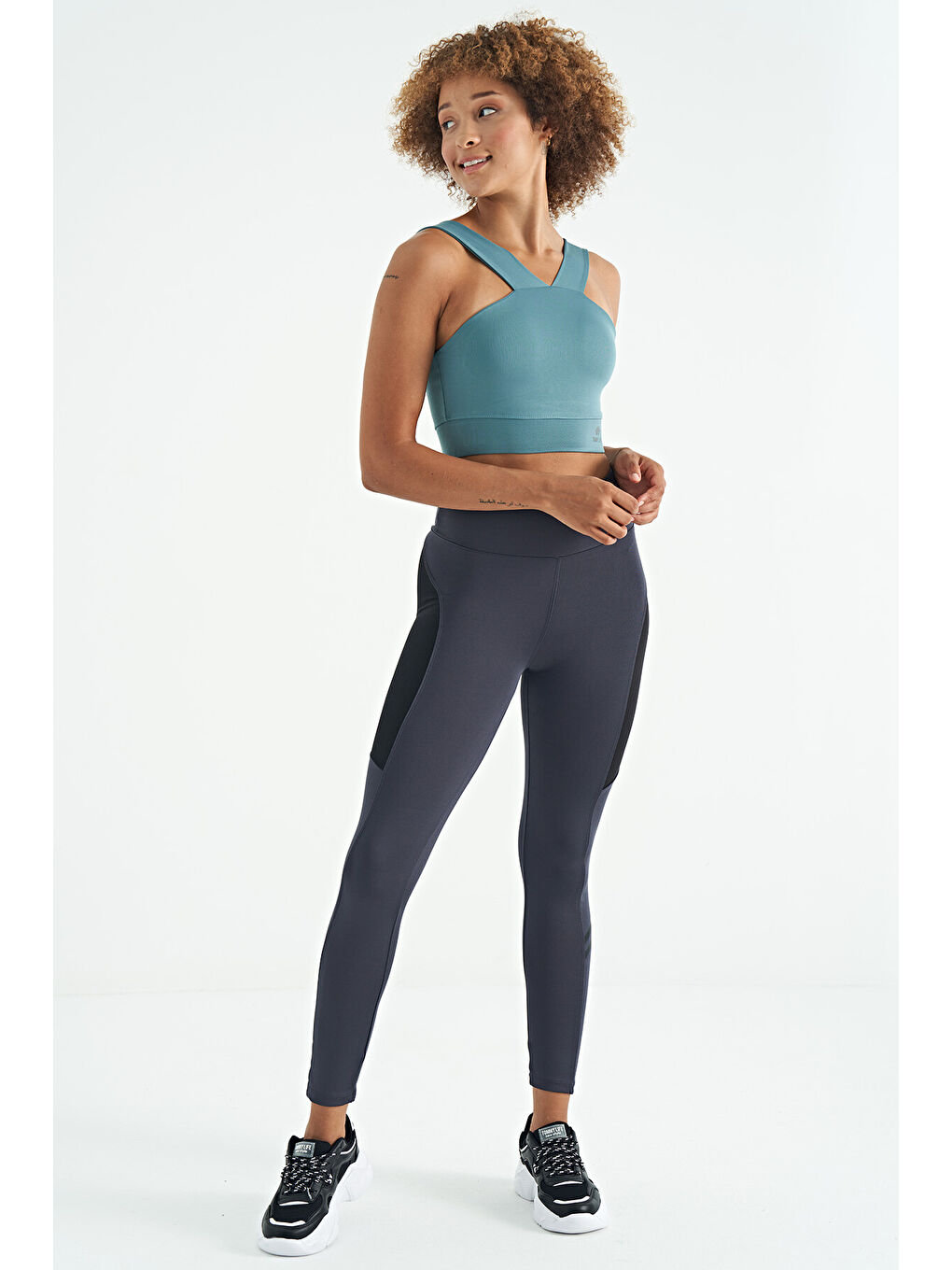 Mint Yeşili Logo Baskılı Dar Kalıp Dalgıç Kumaş Kadın Büstiyer - 97259-3