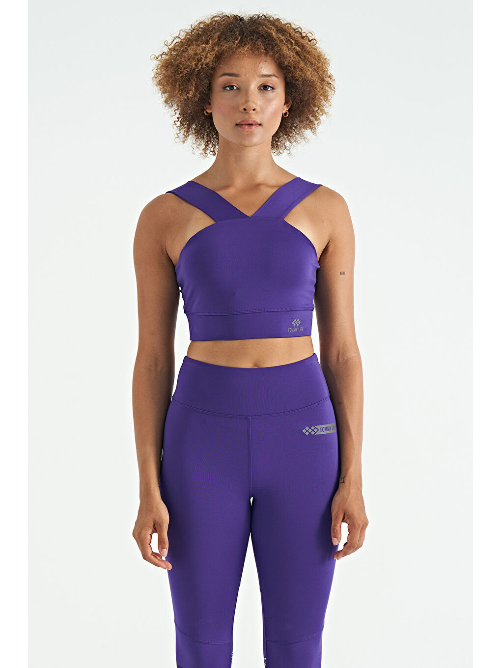 Koyu Mor Logo Baskılı Dar Kalıp Dalgıç Kumaş Kadın Büstiyer - 97259