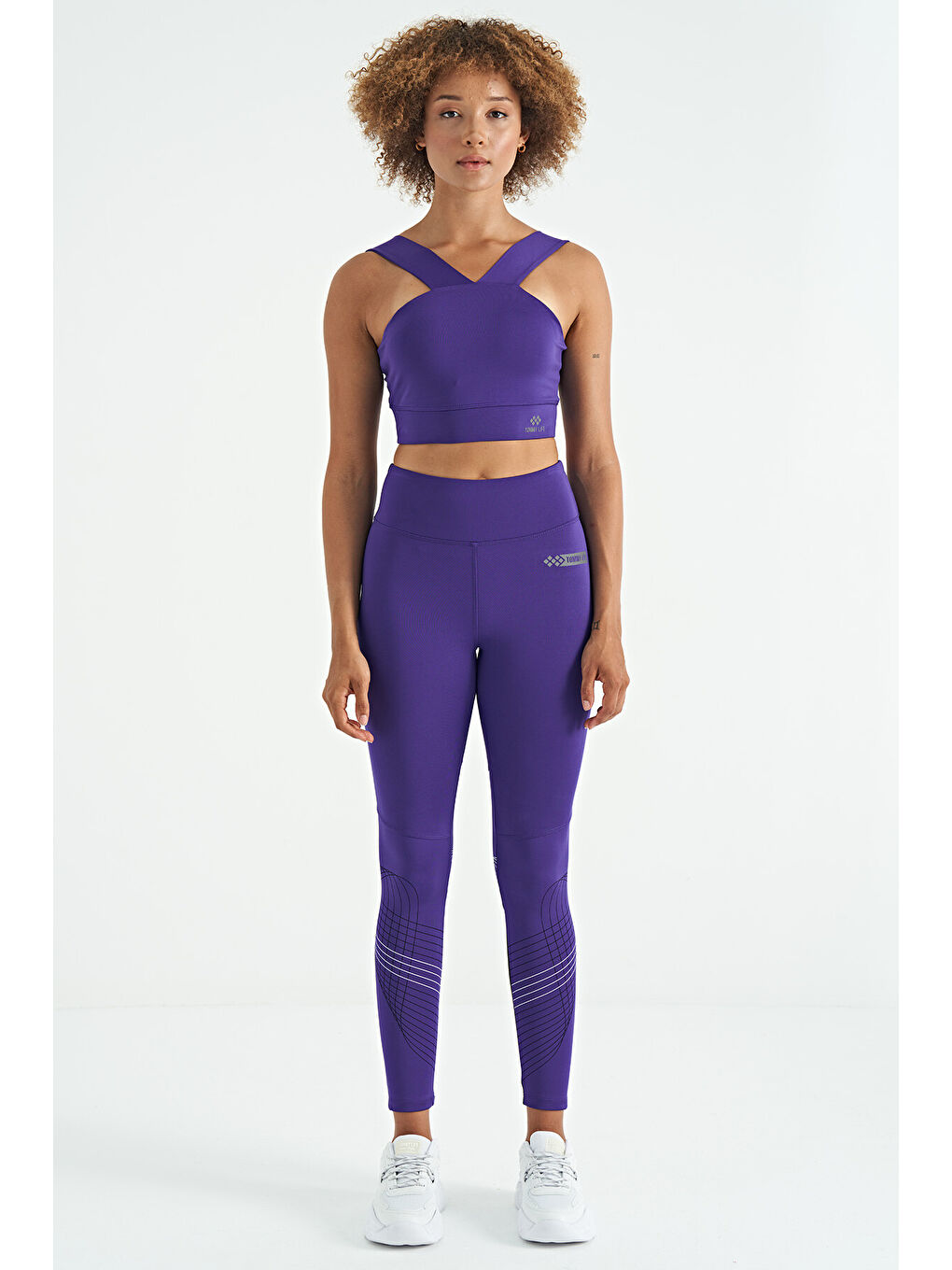 Koyu Mor Logo Baskılı Dar Kalıp Dalgıç Kumaş Kadın Büstiyer - 97259-1