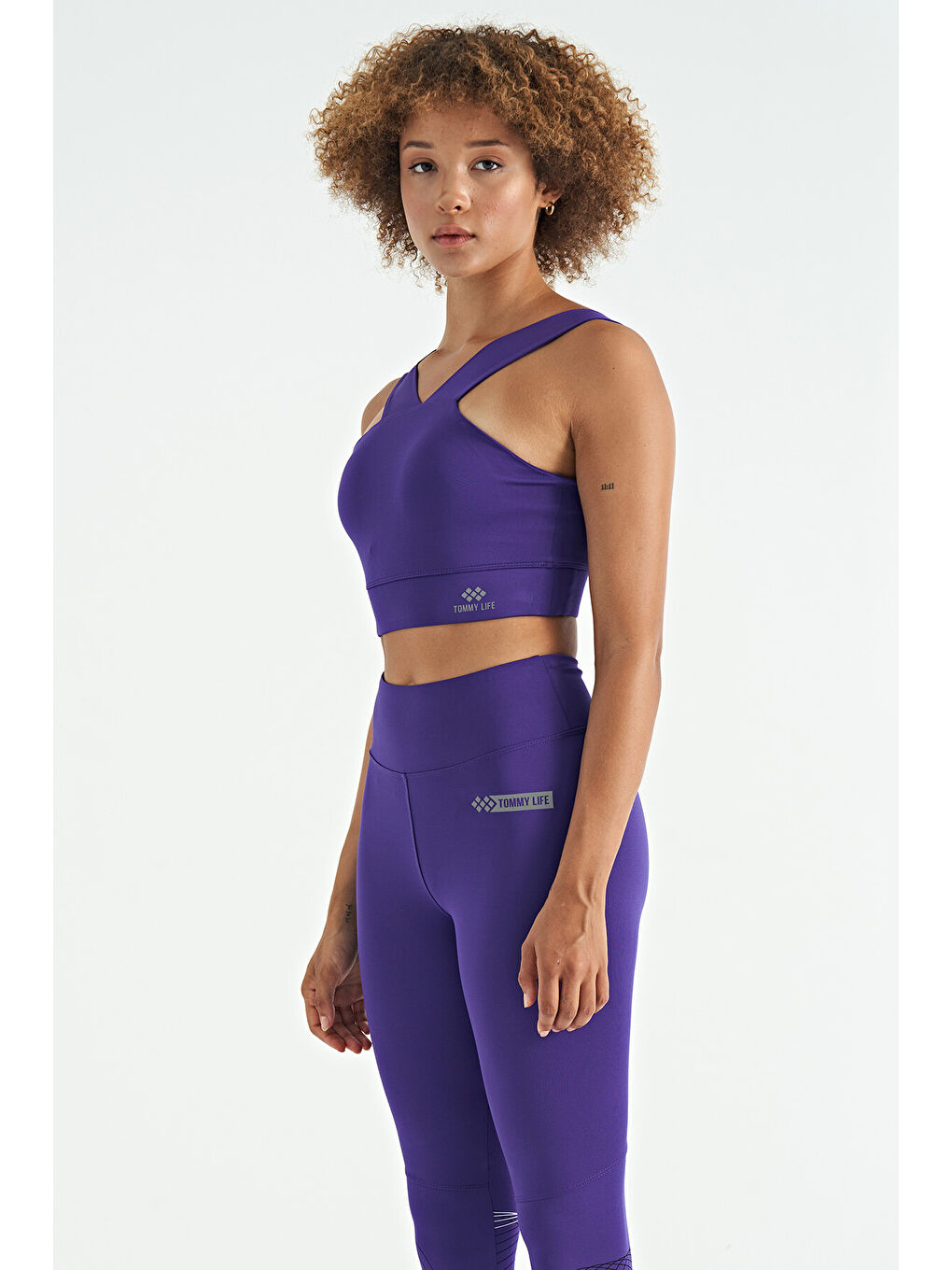 Koyu Mor Logo Baskılı Dar Kalıp Dalgıç Kumaş Kadın Büstiyer - 97259-2