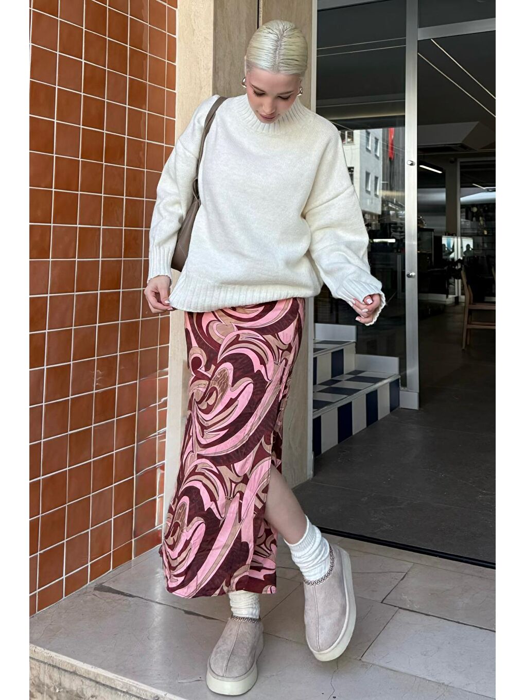 Ekru Boğazlı Kadın Triko Kazak Mg2535-9