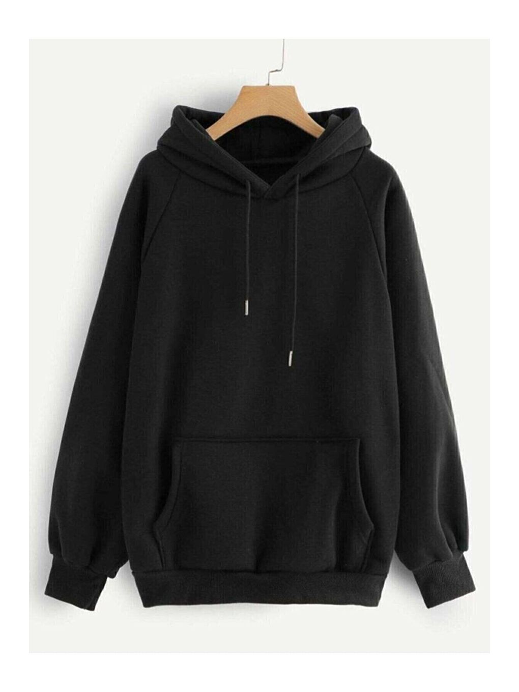 Trendseninle Siyah Kapüşonlu  Baskısız Sweatshirt