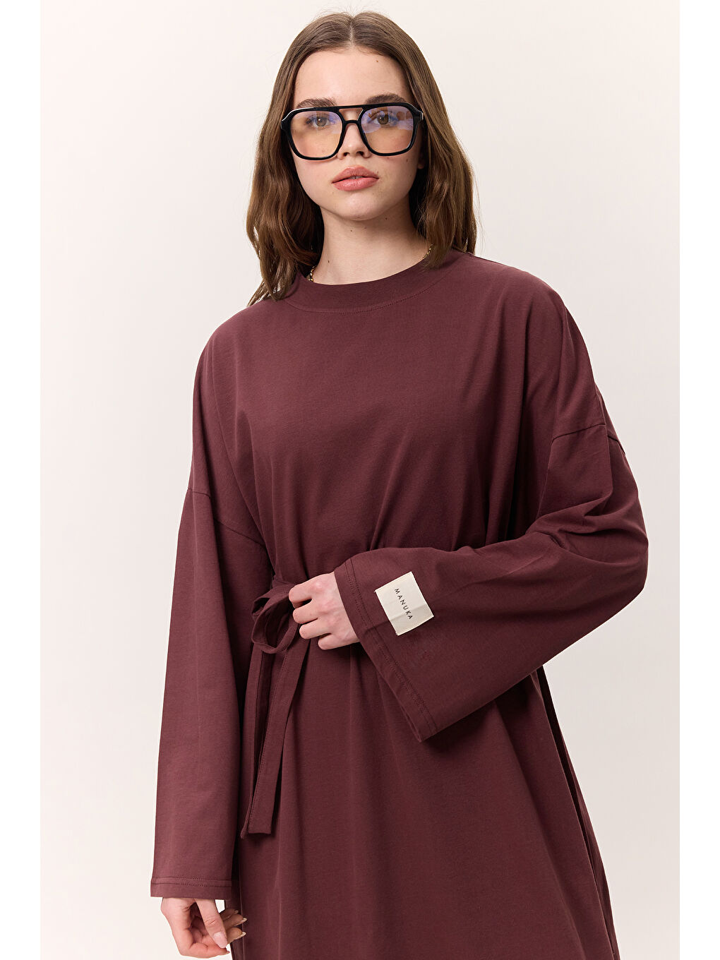 Oversize Uzun Rahat Elbise Bordo-2