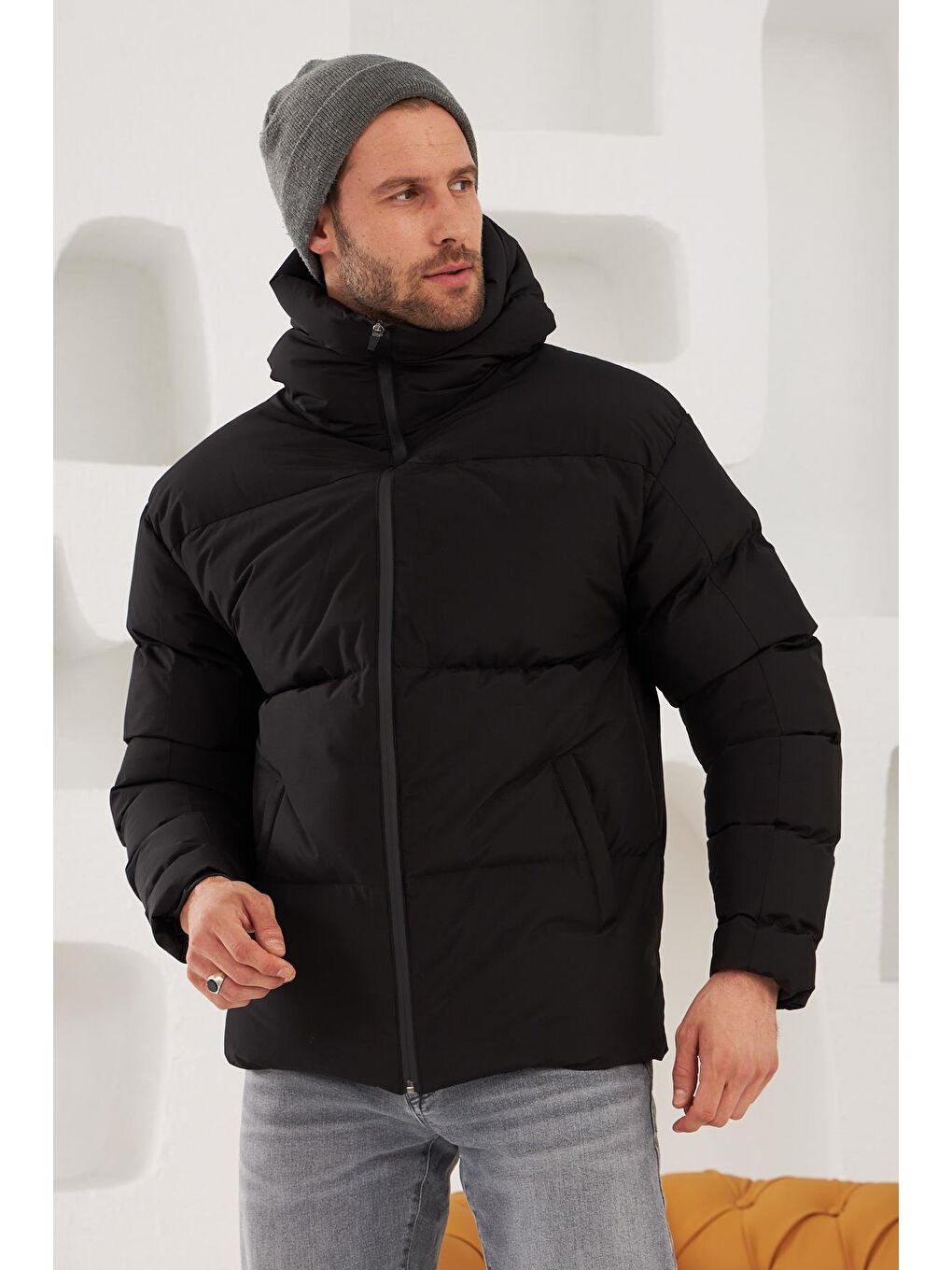 Danger Erkek Garnili Su Ve Rüzgar Geçirmez Oversize Şişme Mont Siyah