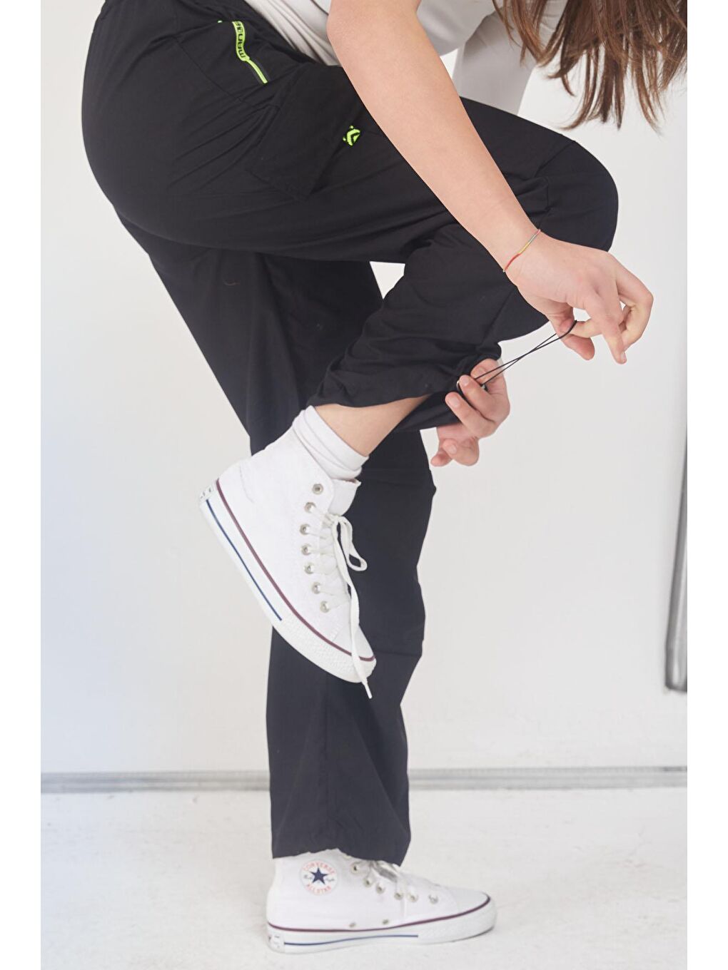 Siyah Fermuar Cepli Kız Çocuk Paraşüt Pantolon 17600-1