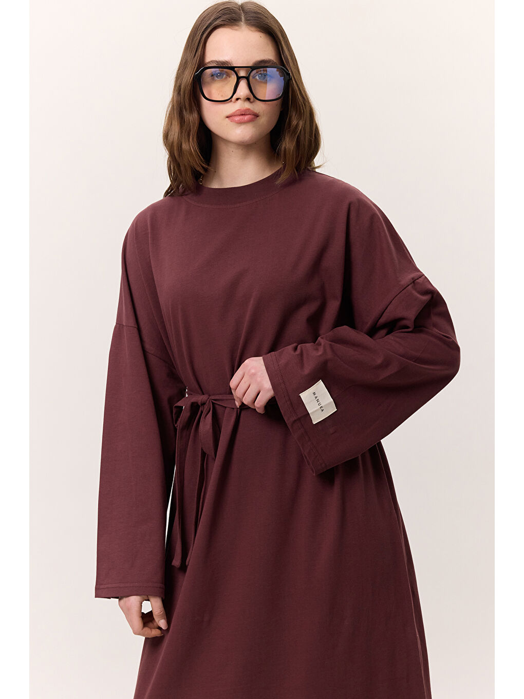 Oversize Uzun Rahat Elbise Bordo-4
