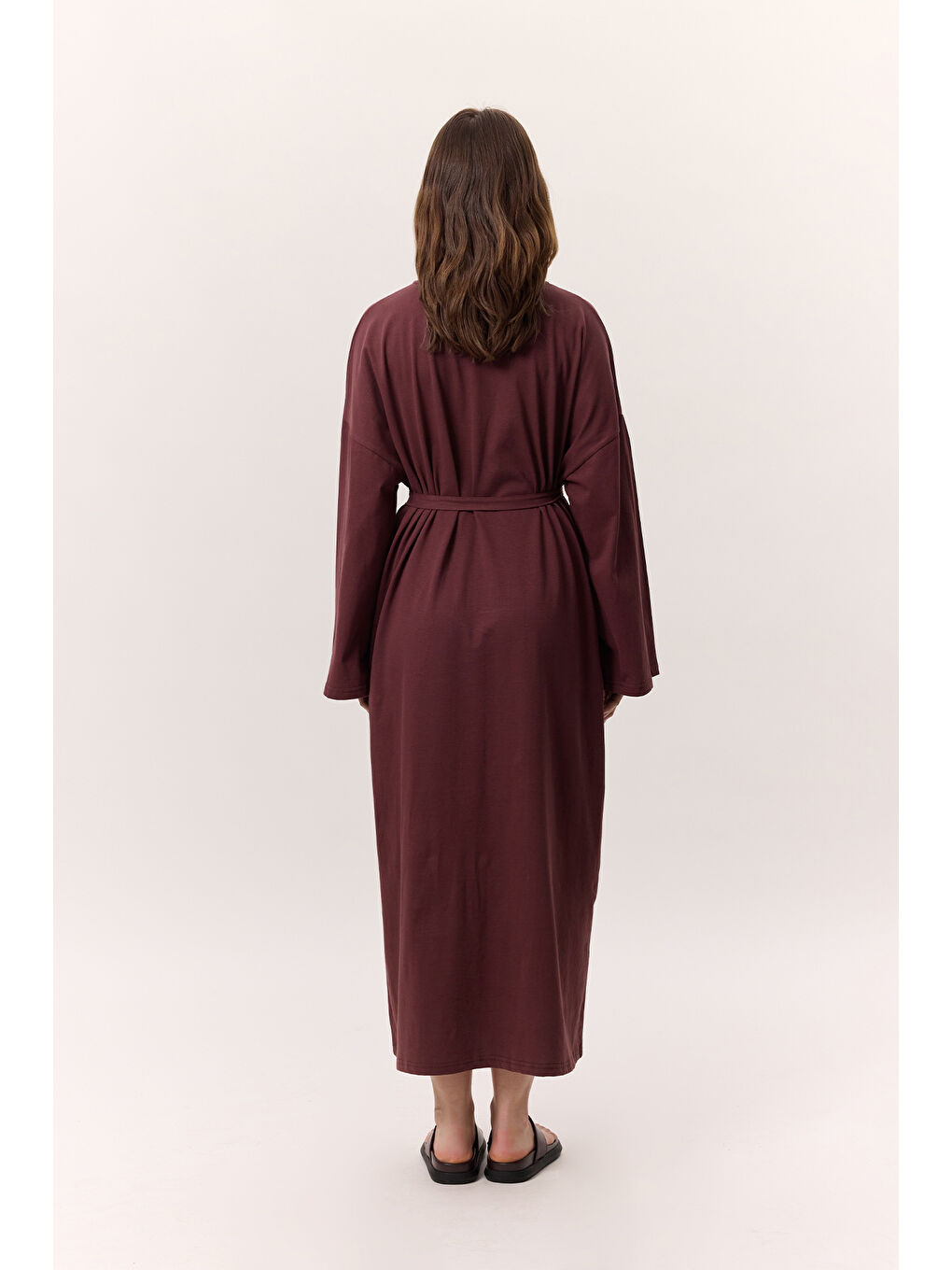 Oversize Uzun Rahat Elbise Bordo-5