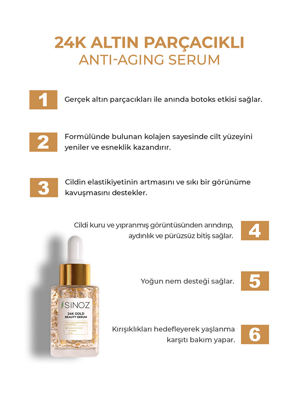 24K Altın Parçacıklı Hyaluronik Asit İçeren Kırışıklık Karşıtı Kolajen Cilt Bakım Serum 30 ML-1