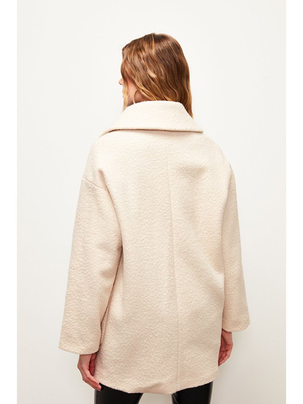 Geniş Cepli Buklet Kaban - Bej-7