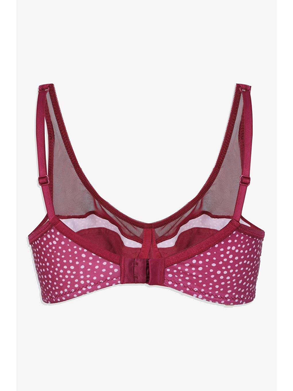 Kırmızı Kadın Puanlı Desenli Tül Detaylı Dolgusuz Toparlayıcı Minimizer Sütyen-1