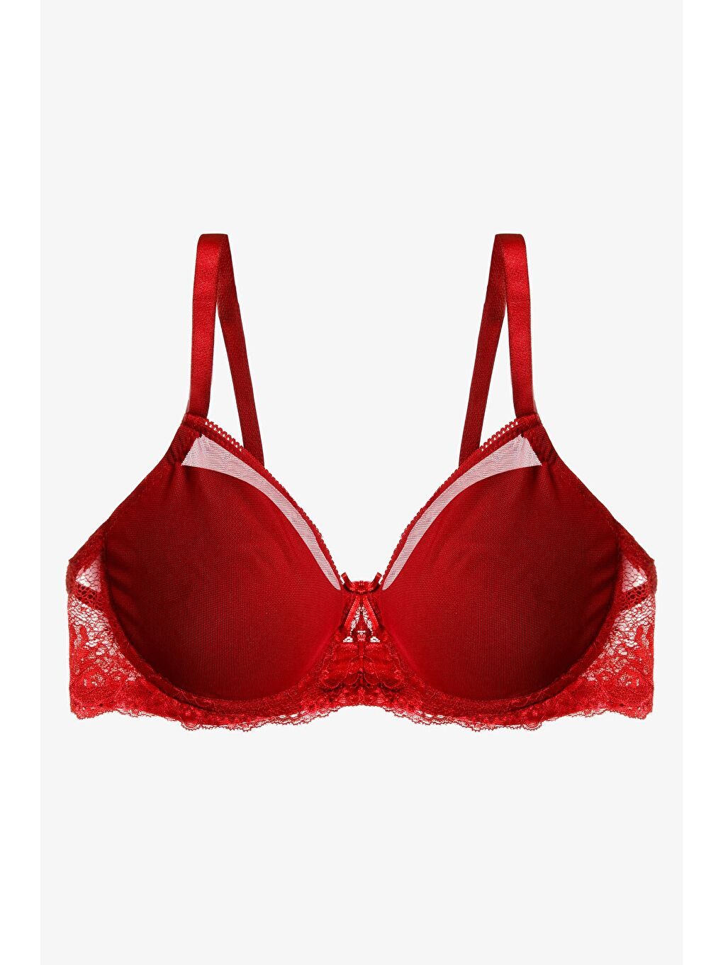 Kırmızı Kadın Tül Detaylı Dolgusuz Toparlayıcı Minimizer Sütyen