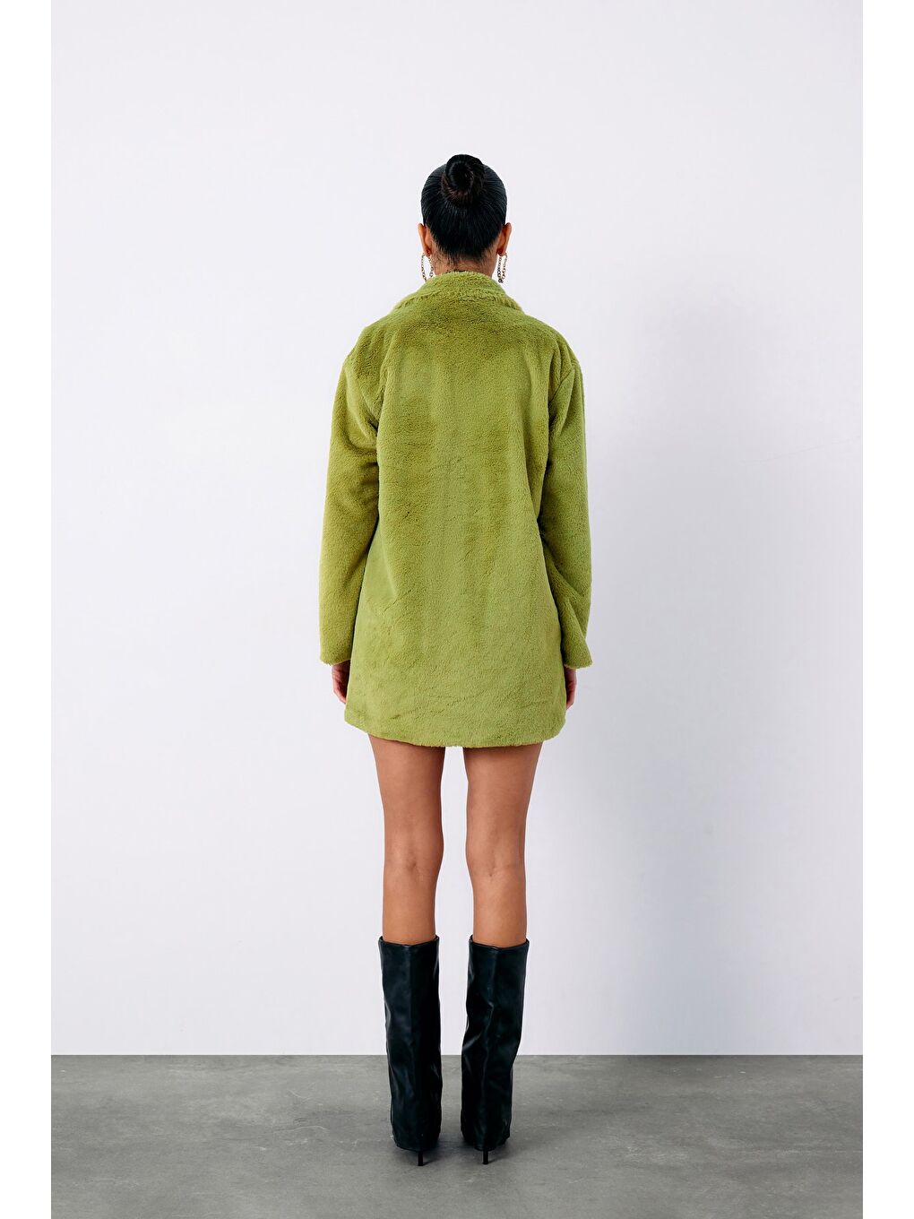 Leopar Astarlı Pelüş Kaban - Yeşil-7