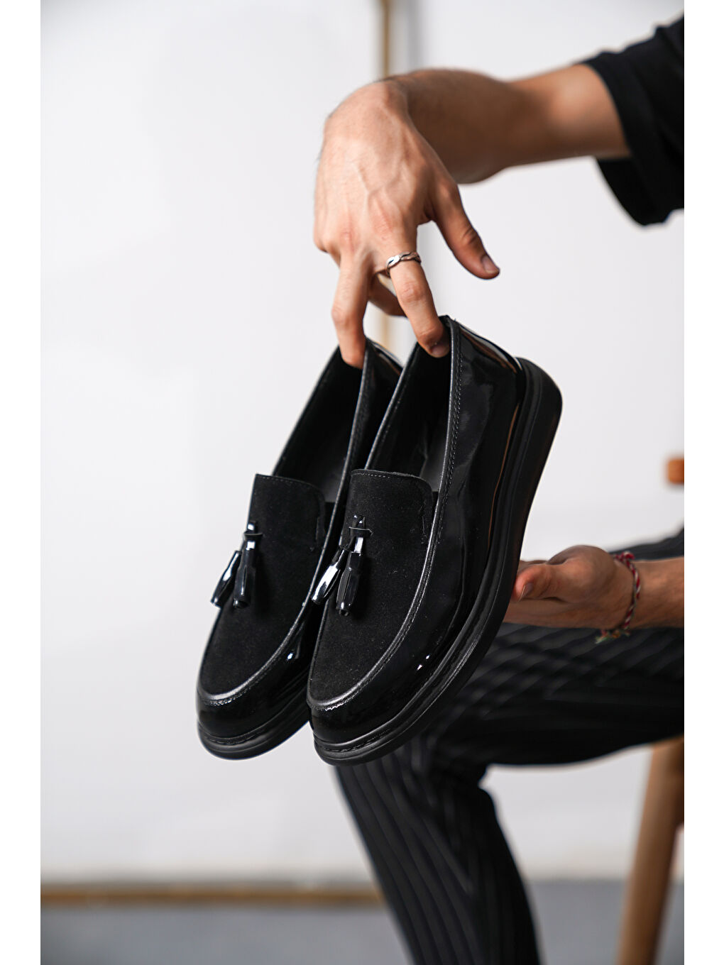 Siyah D443 Günlük Ortopedik Erkek Klasik Ayakkabı-1