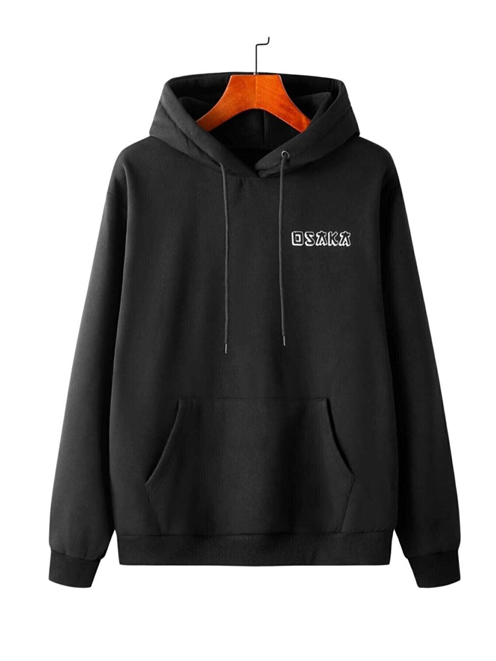 Siyah Unisex Kapüşonlu SİYAH Oversize Sweatshirt Baskılı Osaka-1