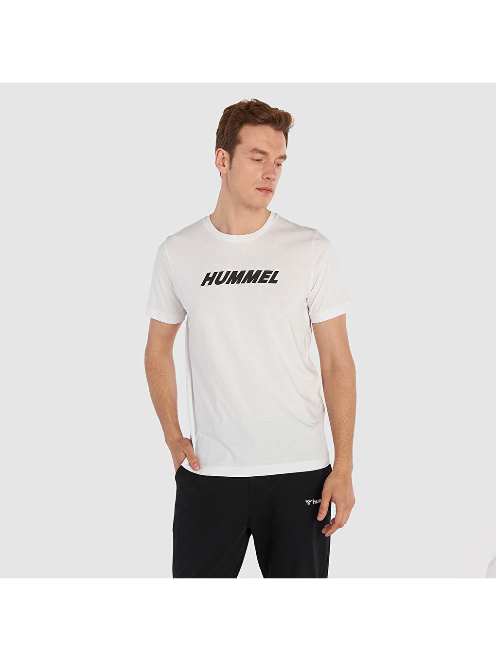 Hummel Elemental Logo Pamuk Erkek Beyaz Yuvarlak Yaka Tişört