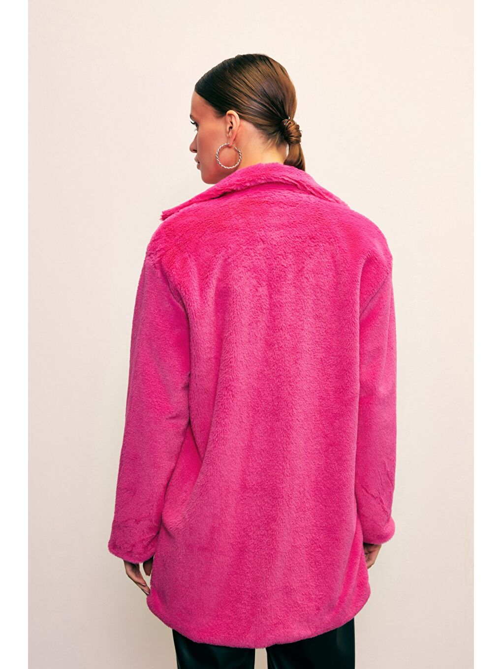 Leopar Astarlı Pelüş Kaban - Fuşya-7