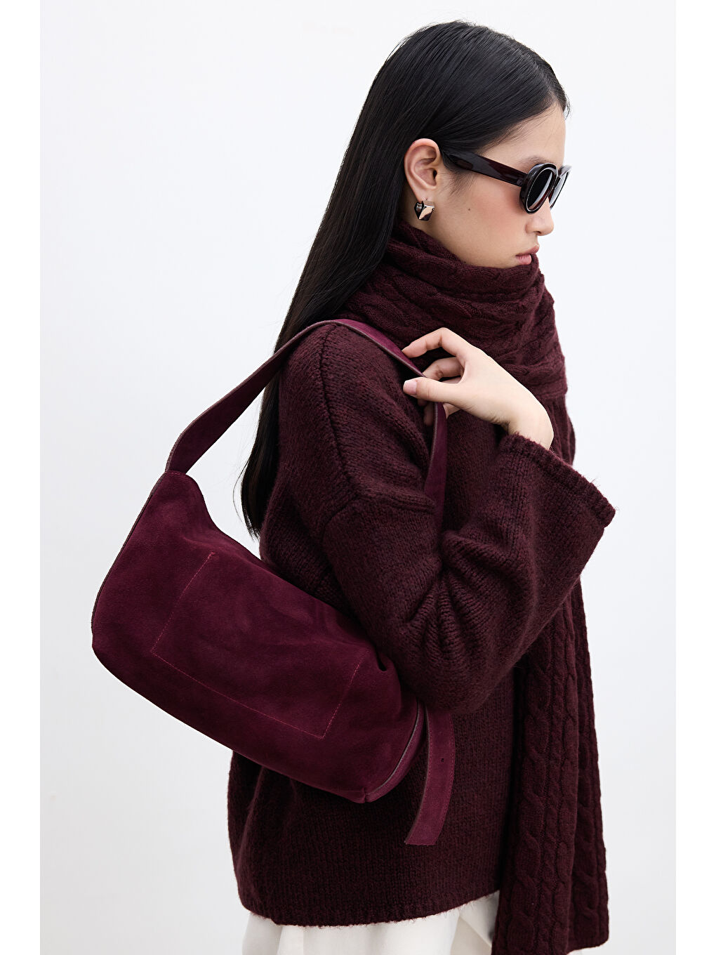 Ari Süet Omuz Çantası Bordo-3