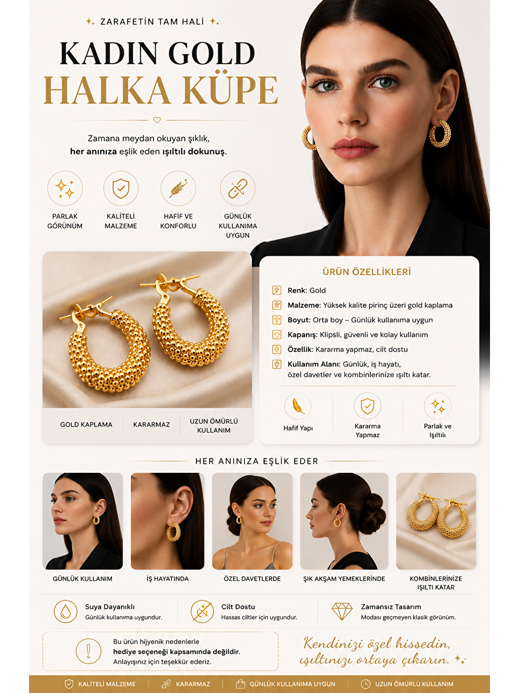 Karışık Kadın Gold Halka Küpe-1