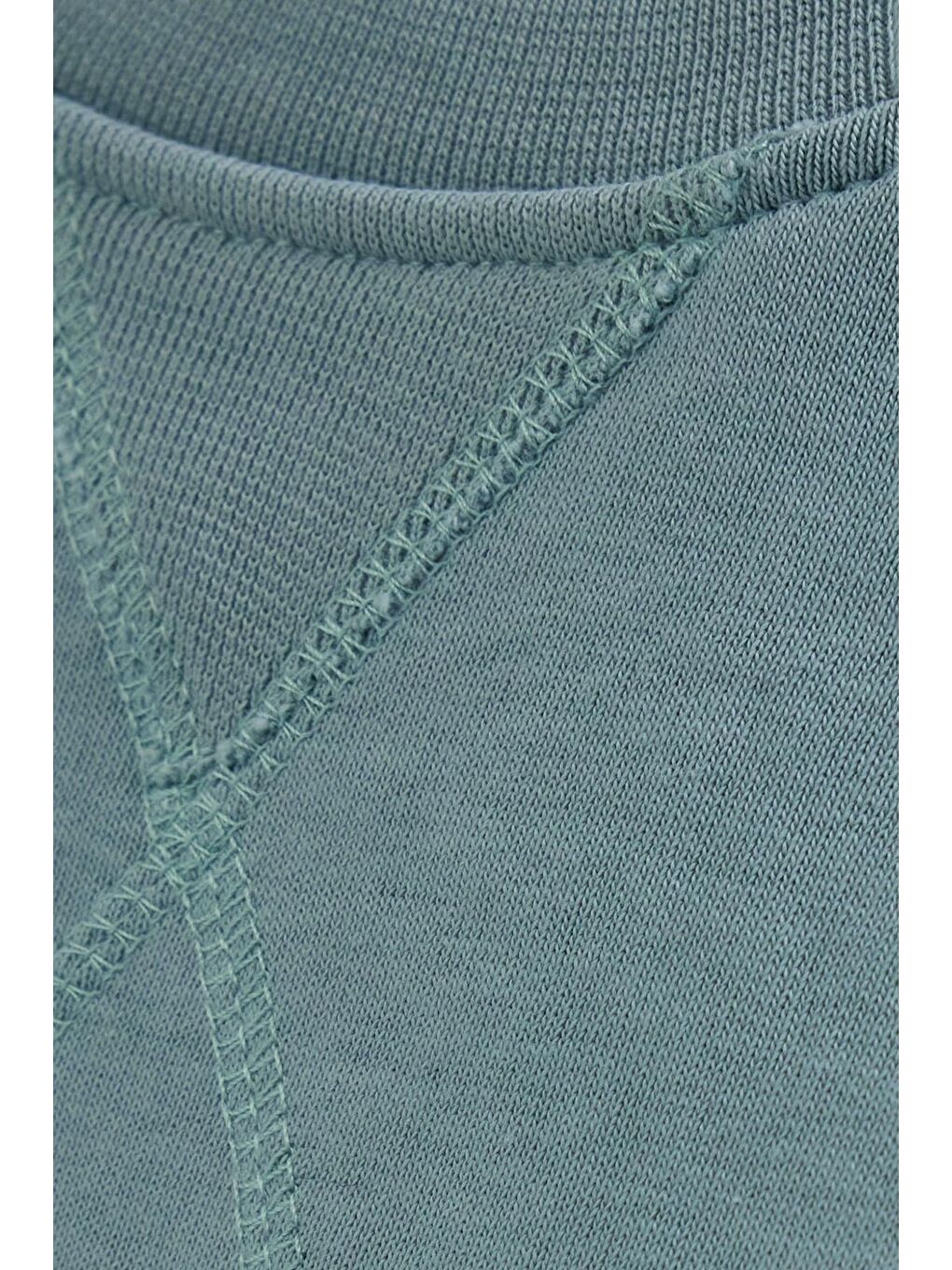 Unisex Relax Fit Rahat Kesim %100 Pamuk 3 İplik Basic Mavi Bisiklet Yaka Sweatshirt-5