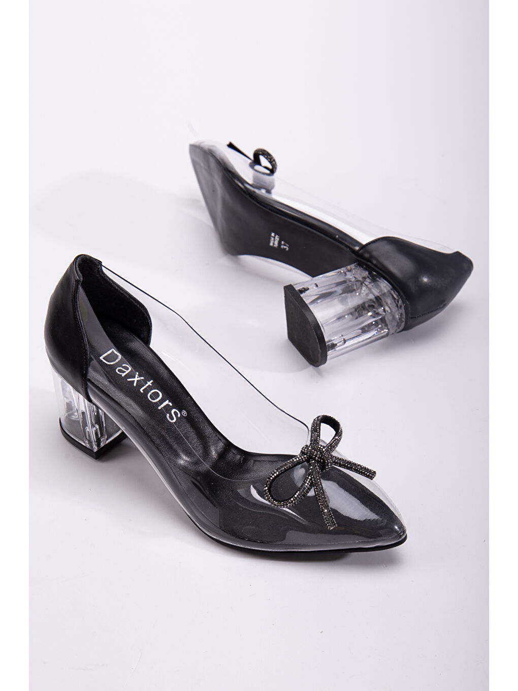 Siyah D494 Günlük Ortopedik Kadın Şeffaf Klasik Topuklu Ayakkabı-7
