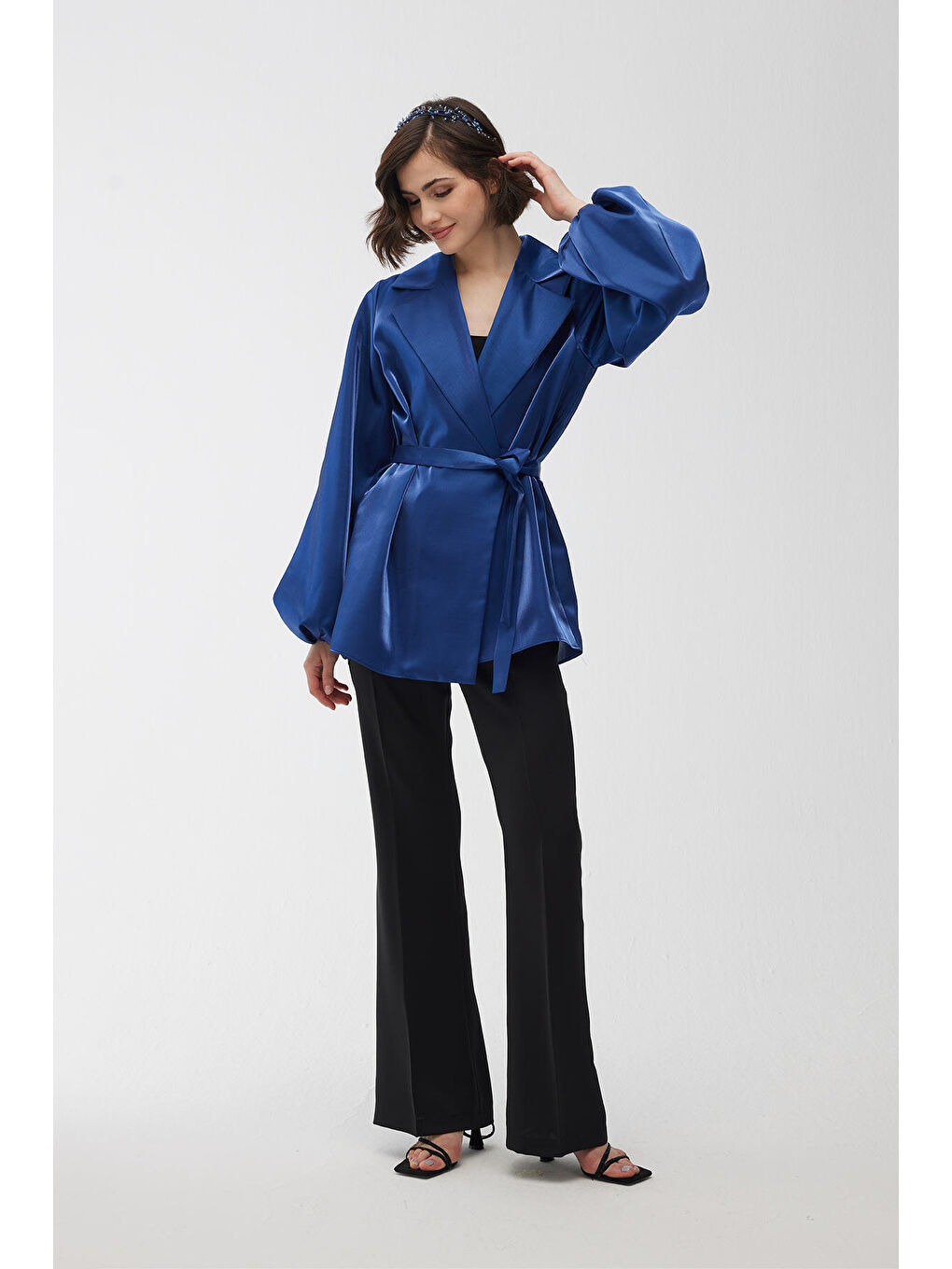 Saten İspanyol Paça Pantolon Siyah-1