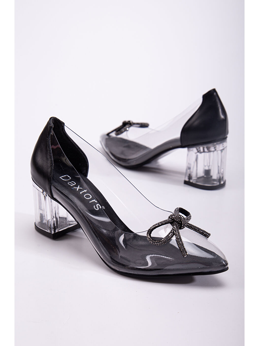 Siyah D494 Günlük Ortopedik Kadın Şeffaf Klasik Topuklu Ayakkabı-9